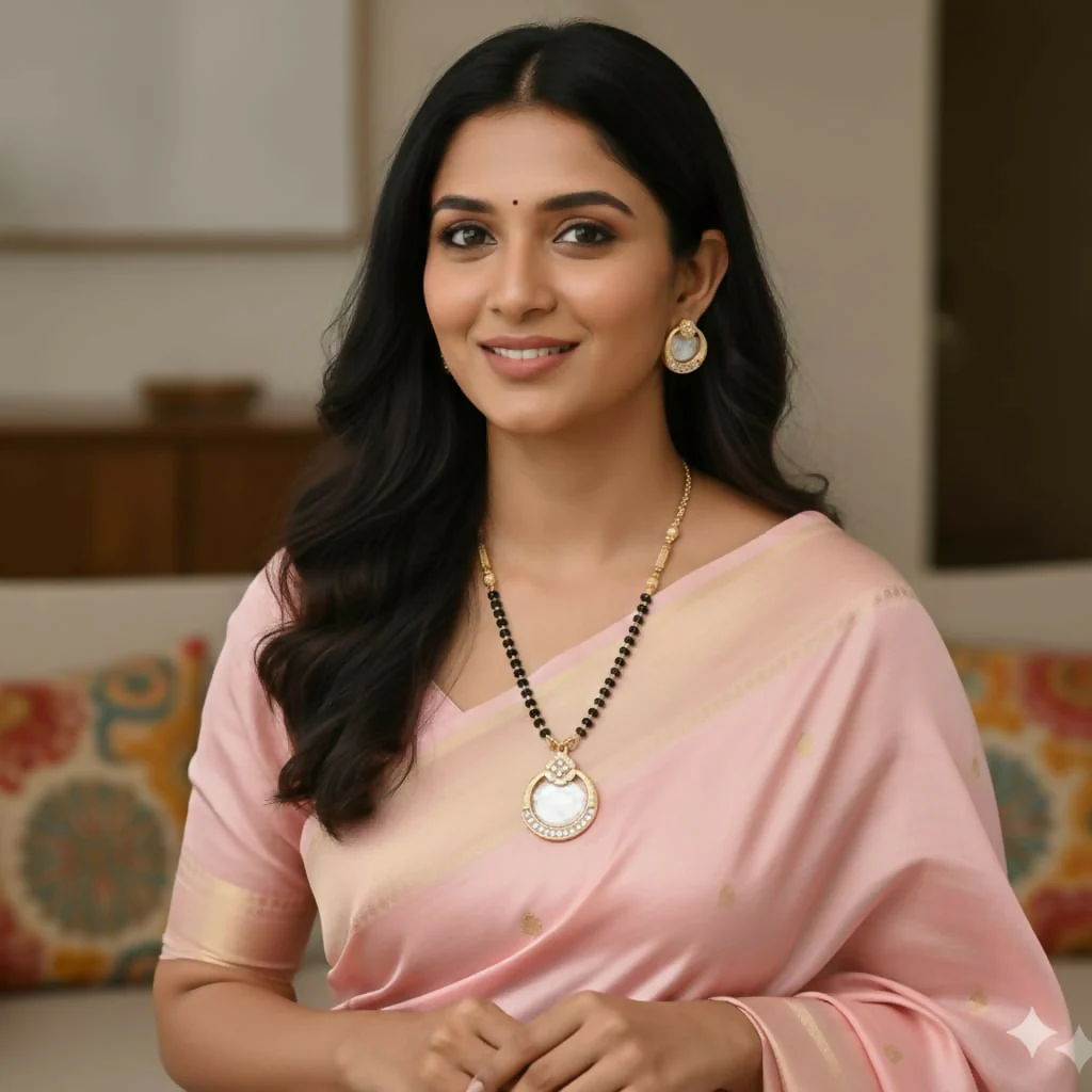 Gold-Plated AD Circular Crystal Mangalsutra & Earring Set for women - Image 2