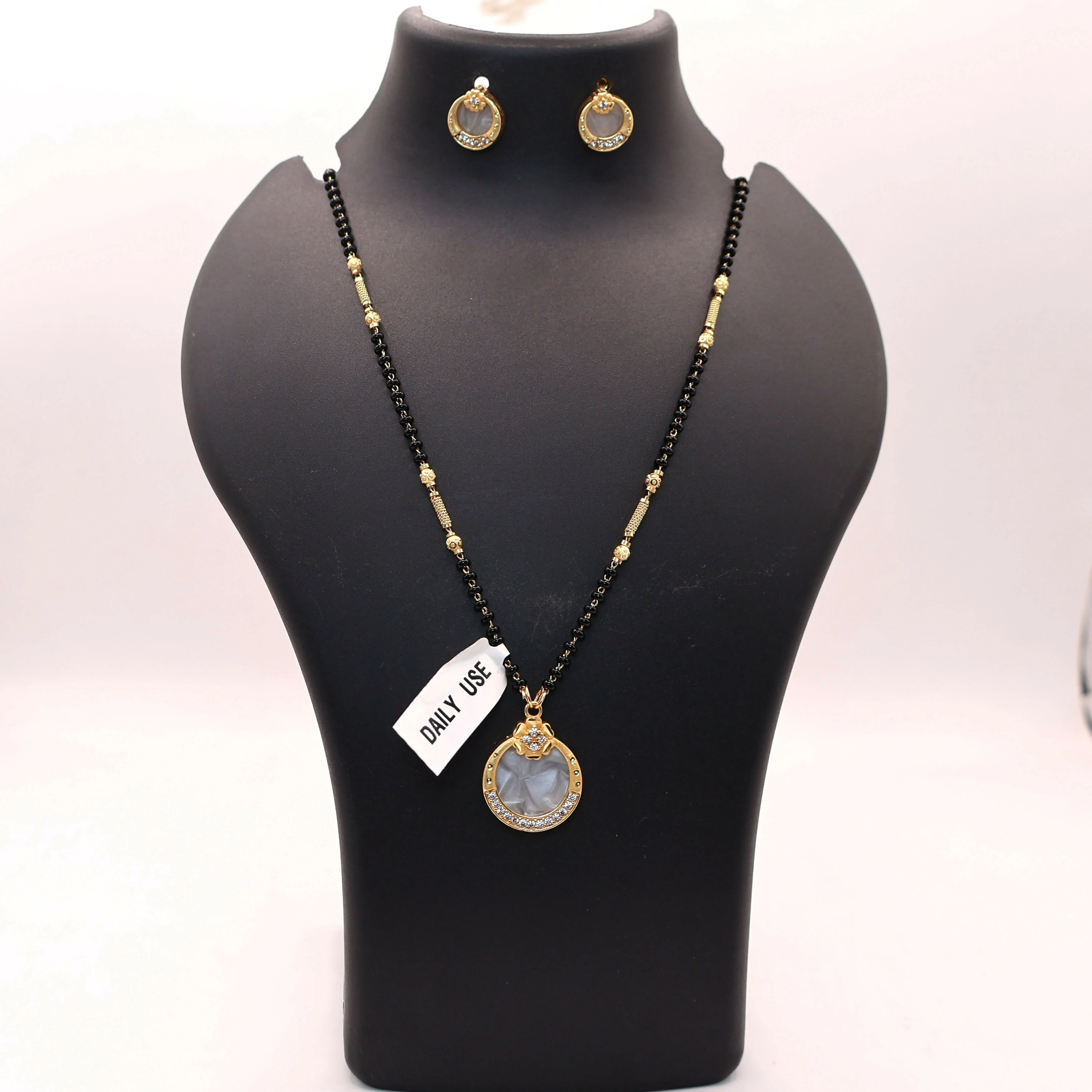 Gold-Plated AD Circular Crystal Mangalsutra & Earring Set for women - Image 3