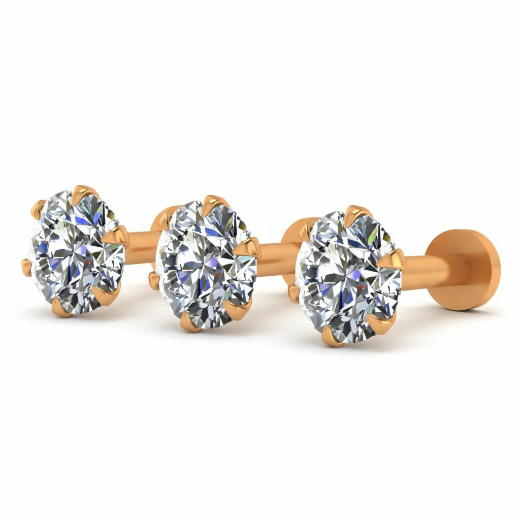 Gold plated AD Flat Back Stud Earring Internally Threaded for women and girls Combo Pack of 3 - Image 3