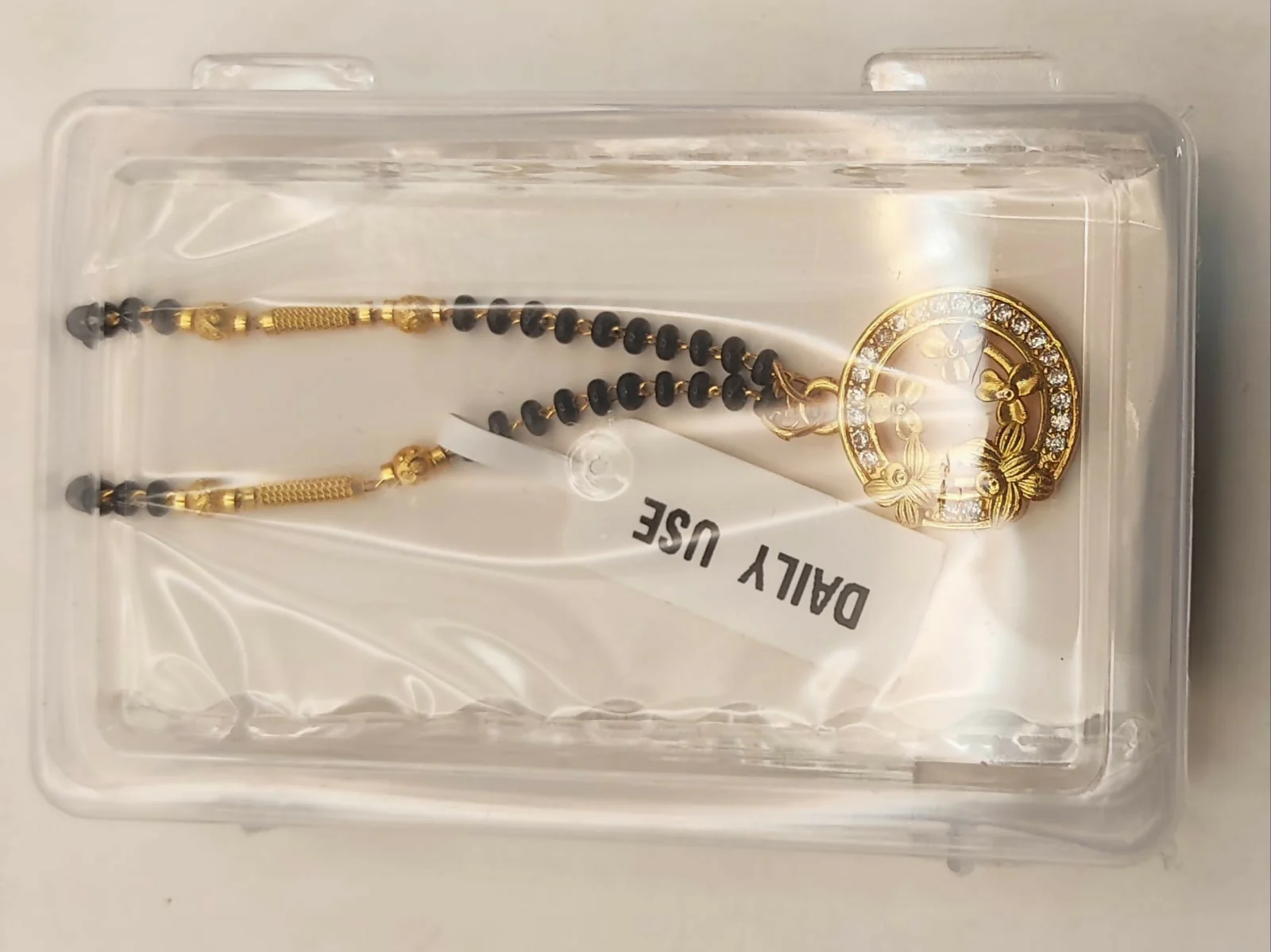 Gold-Plated AD Floral Circle Mangal sutra with Black Beads For women - Image 4