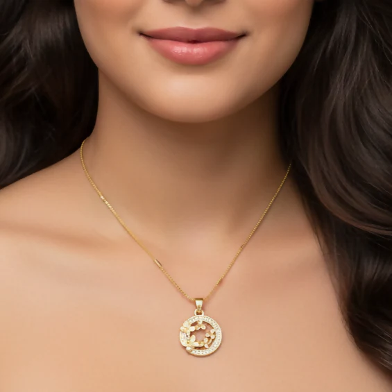 Gold-Plated AD Floral Circle Pendant Necklace For women and girls - Image 2