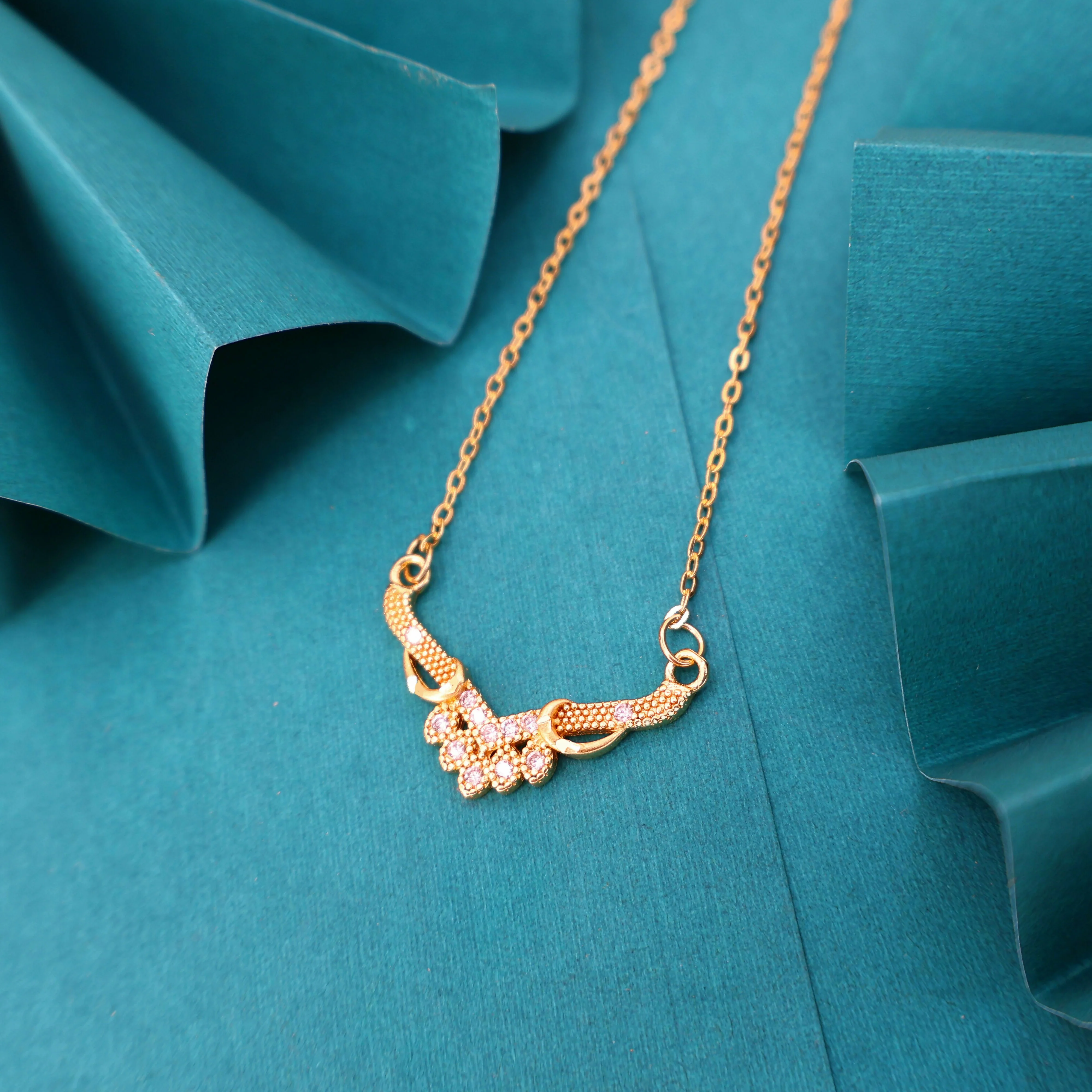 Gold Plated AD Floral Cluster V-Pendant Chain Necklace For women and girls - Image 2