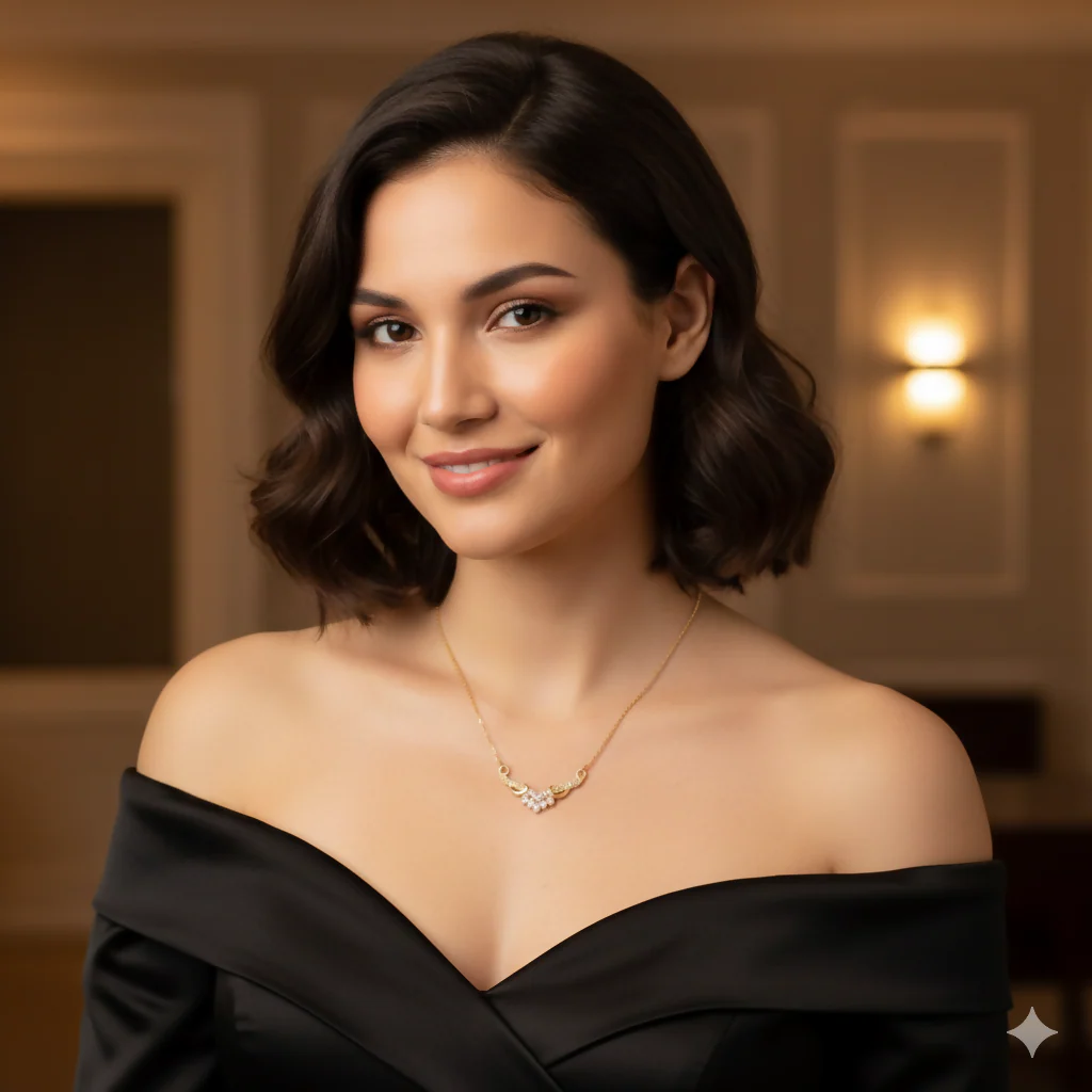Gold Plated AD Floral Cluster V-Pendant Chain Necklace For women and girls - Image 3
