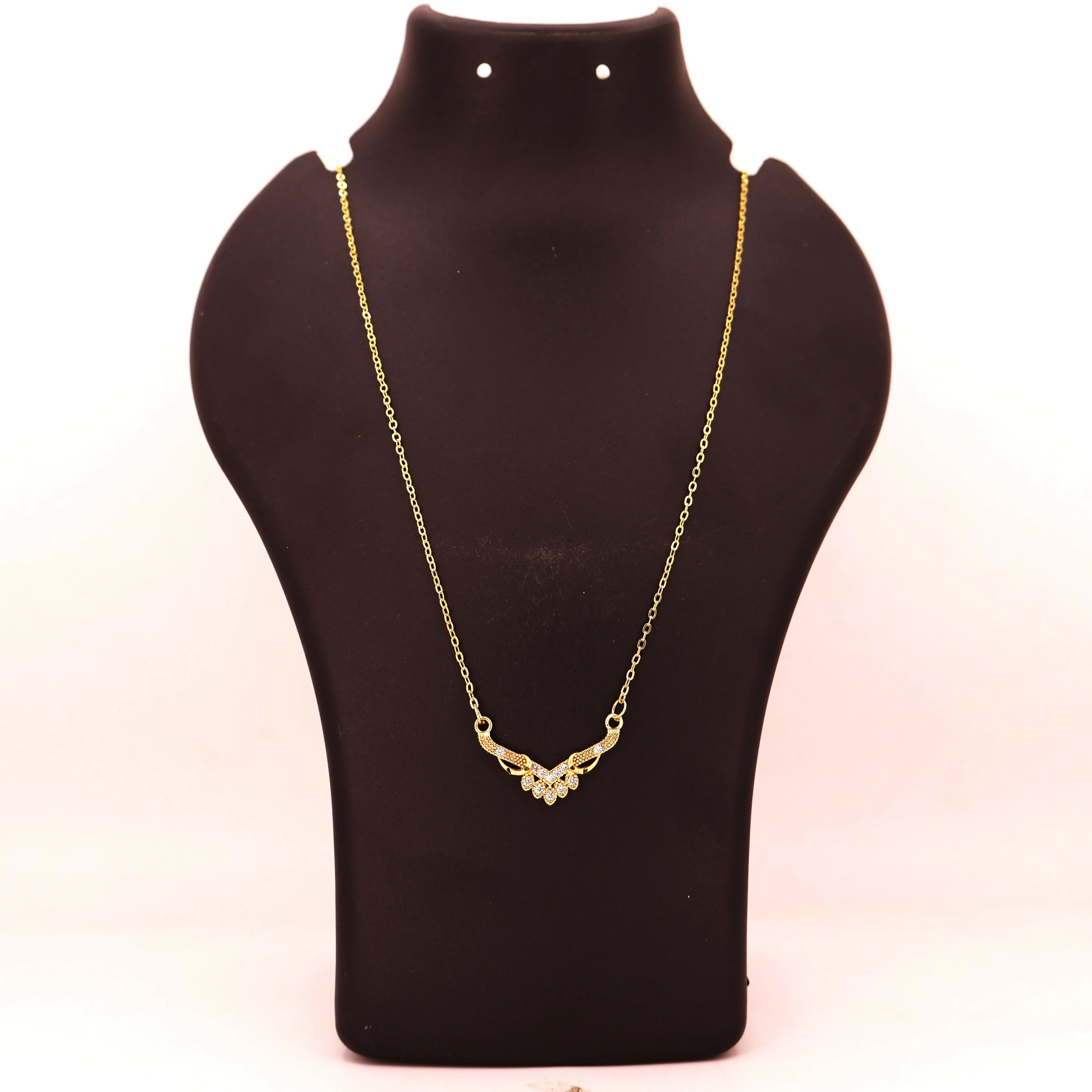 Gold Plated AD Floral Cluster V-Pendant Chain Necklace For women and girls - Image 4