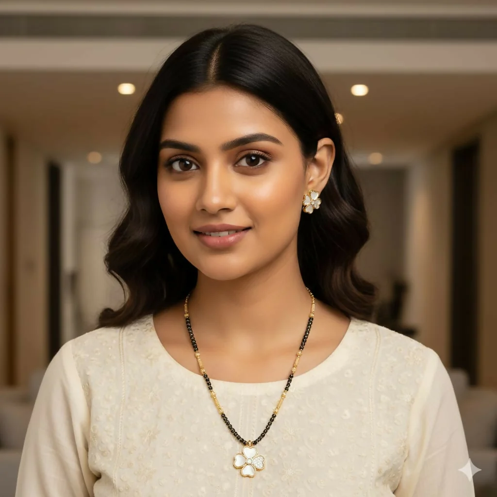 Gold Plated AD Floral Mangalsutra and Earring Set for women - Image 2