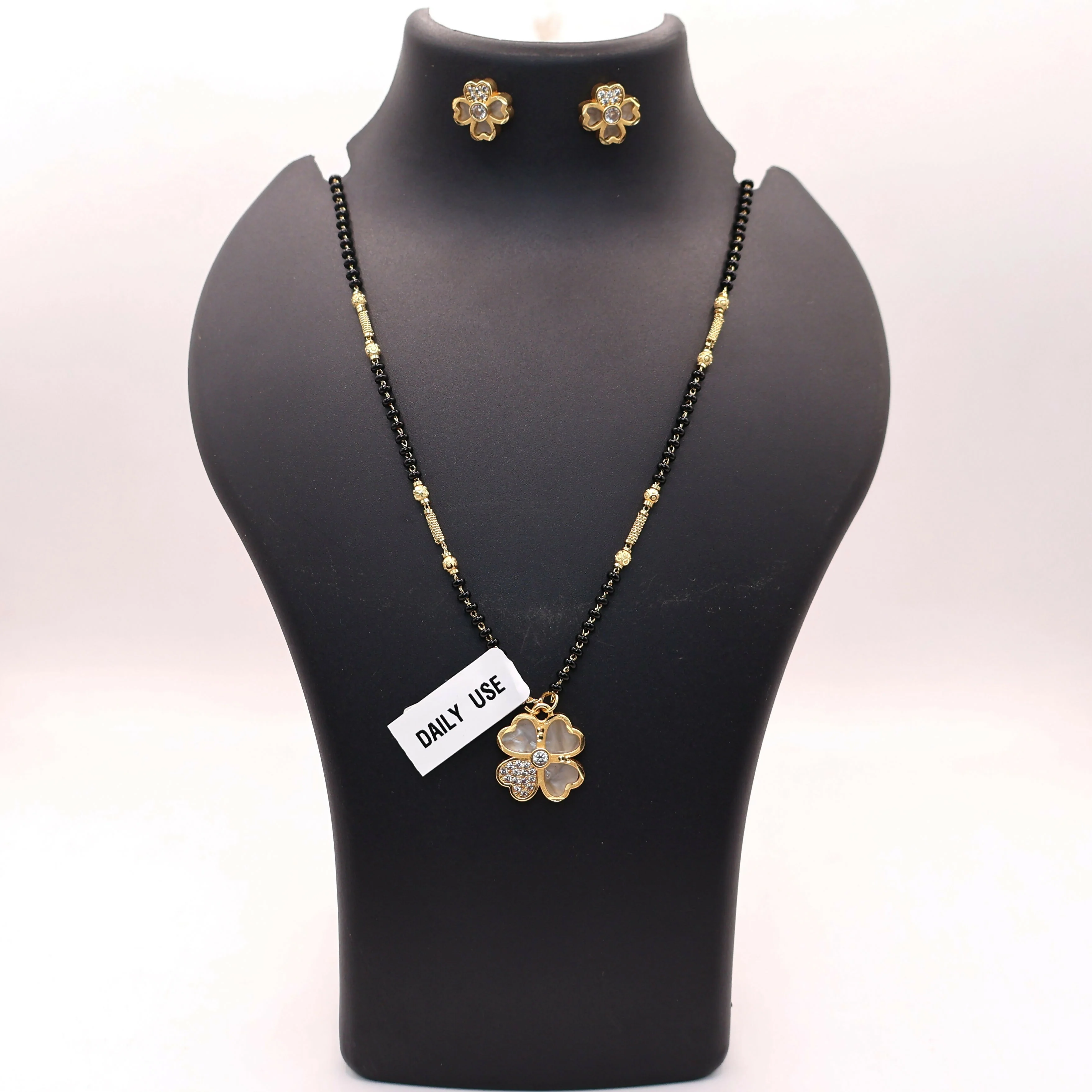 Gold Plated AD Floral Mangalsutra and Earring Set for women - Image 3
