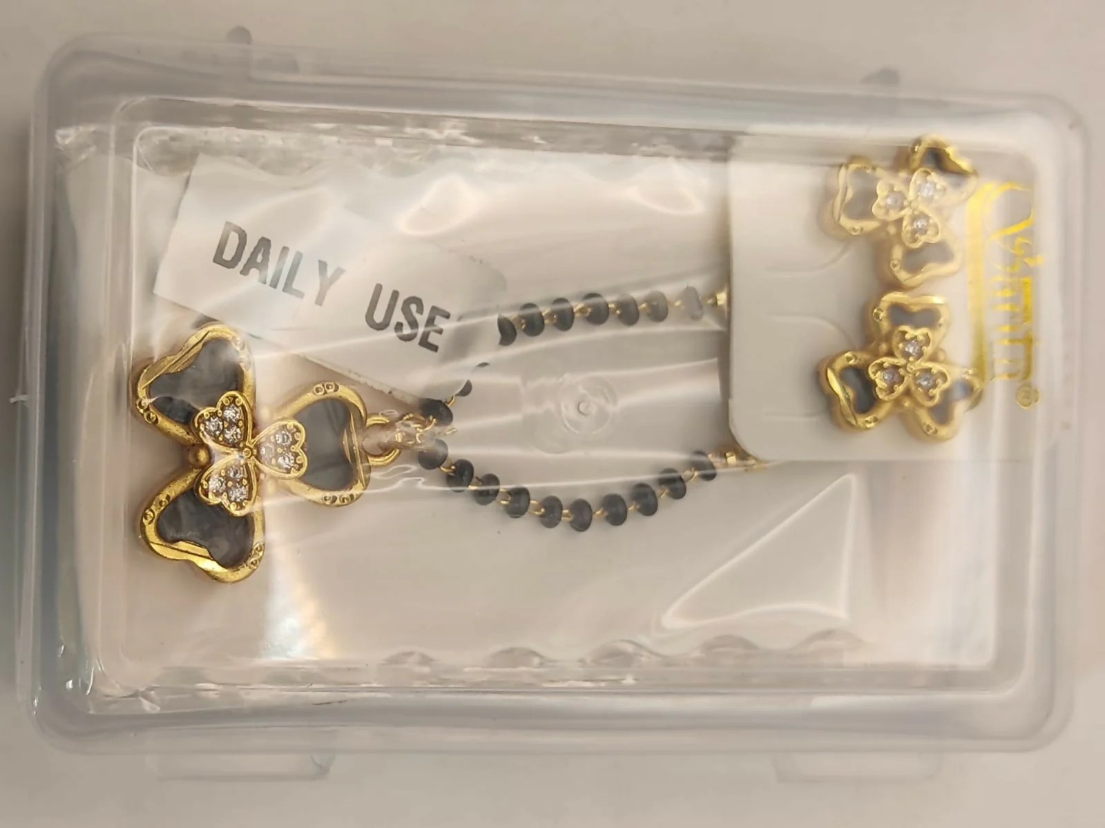 Gold-Plated AD Floral Mangalsutra Set with Clover Stud Earrings for women - Image 4