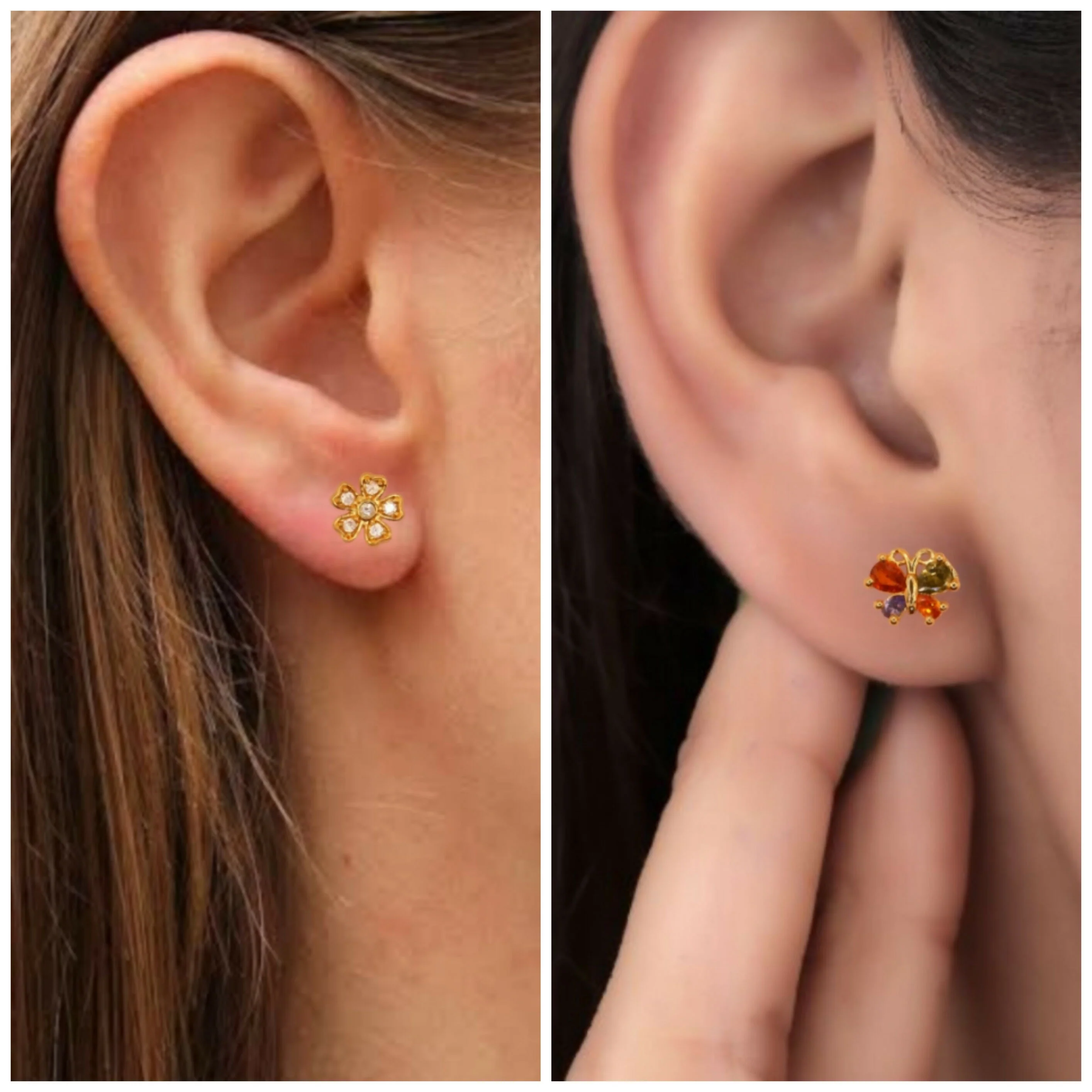Gold-Plated AD Flower & Colorful Butterfly Stud Earrings Set for women & girls Combo Pack of 2 - Image 3