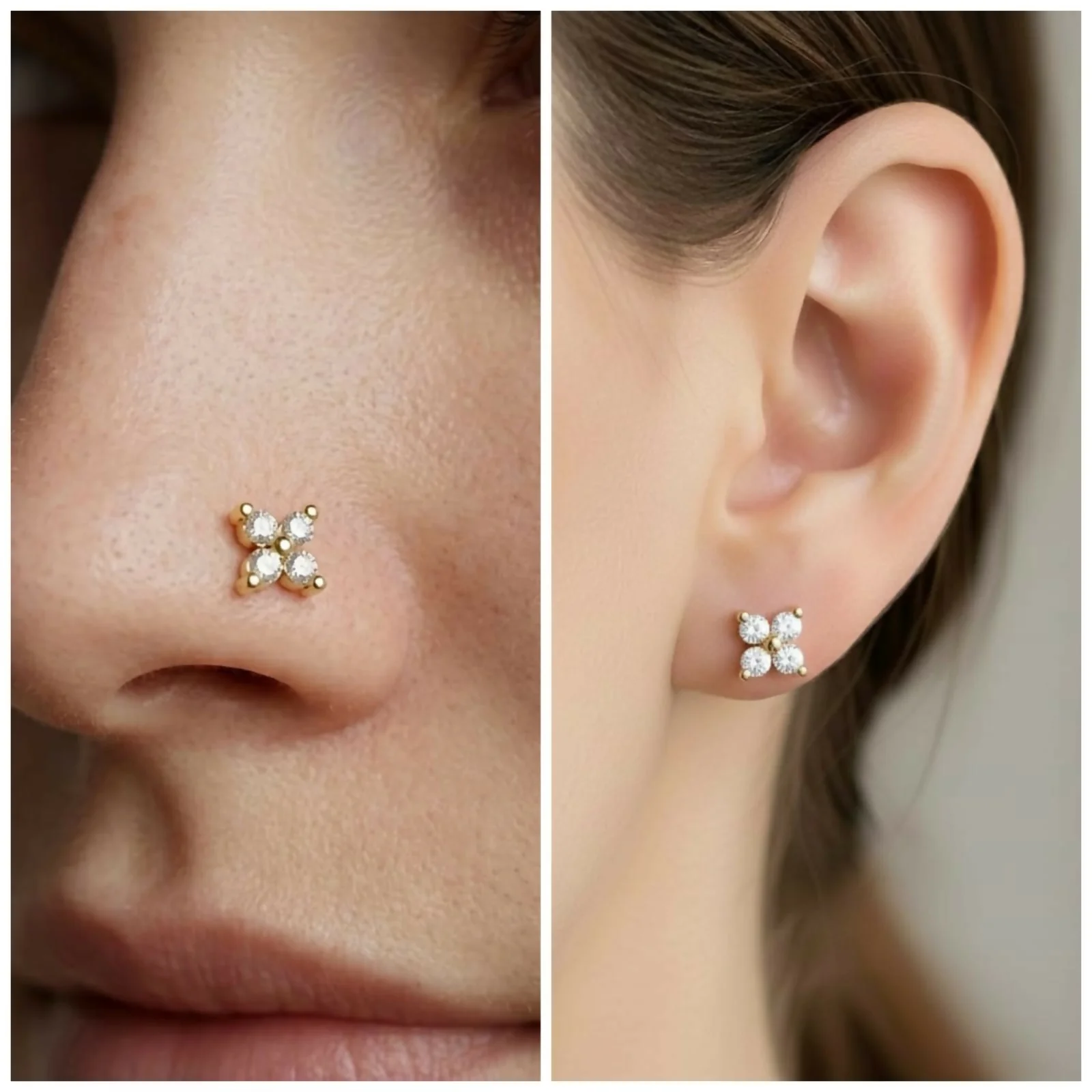 Gold plated AD Flower Flat Back Nosepin Stud Combo Pack of 2 - Image 3