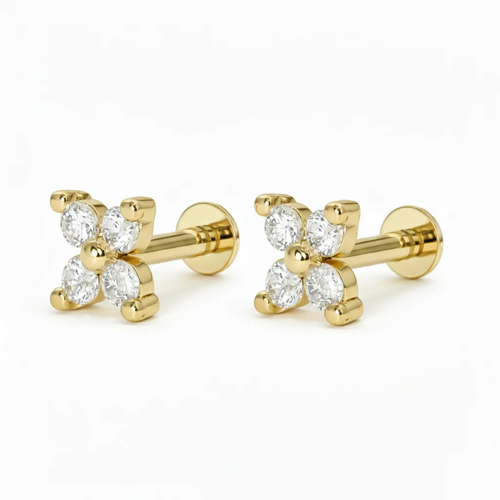 Gold plated AD Flower Flat Back Nosepin Stud Combo Pack of 2 - Image 4