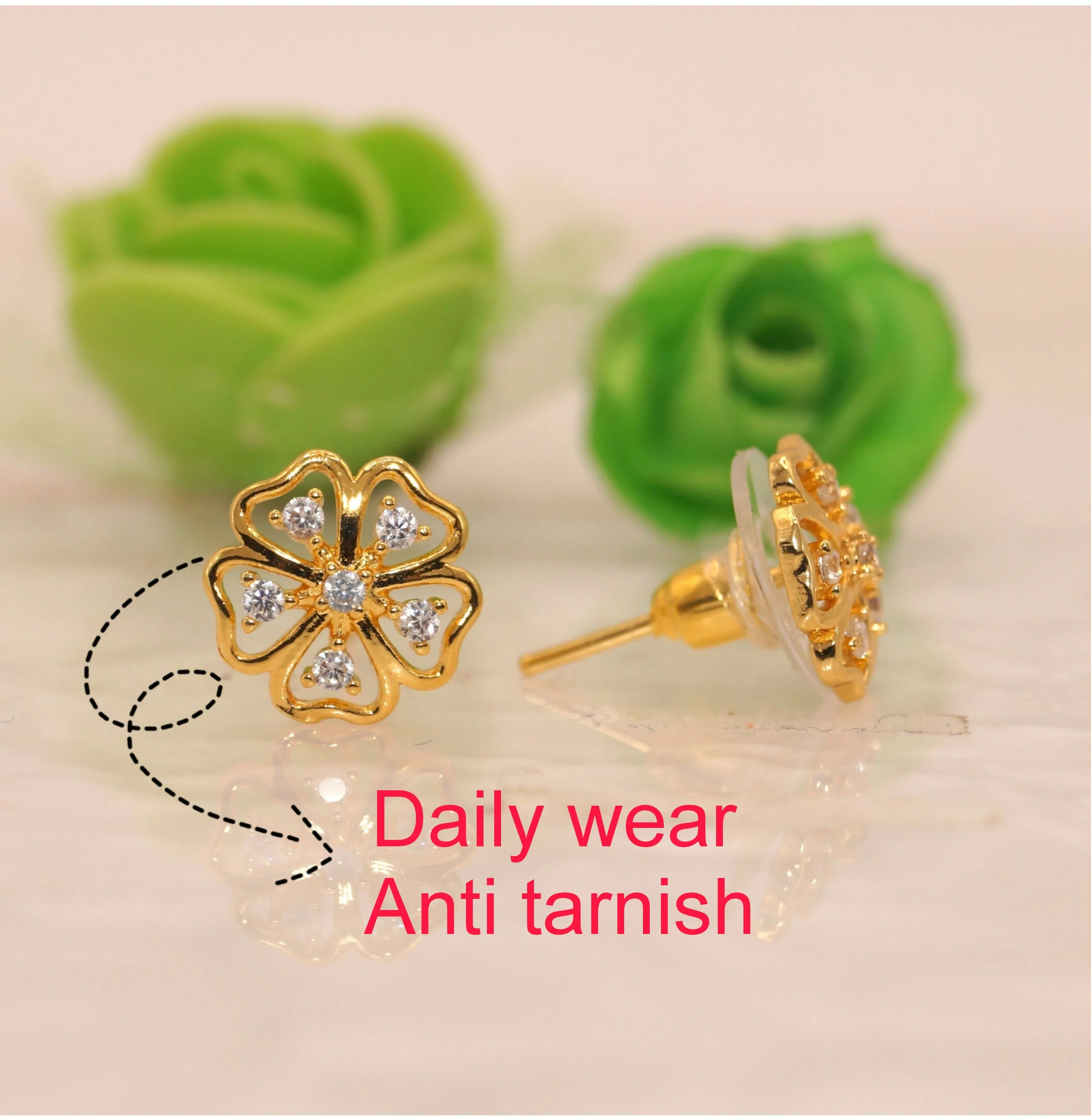 Gold-Plated AD Flower Stud Earrings for women & girls - Image 3