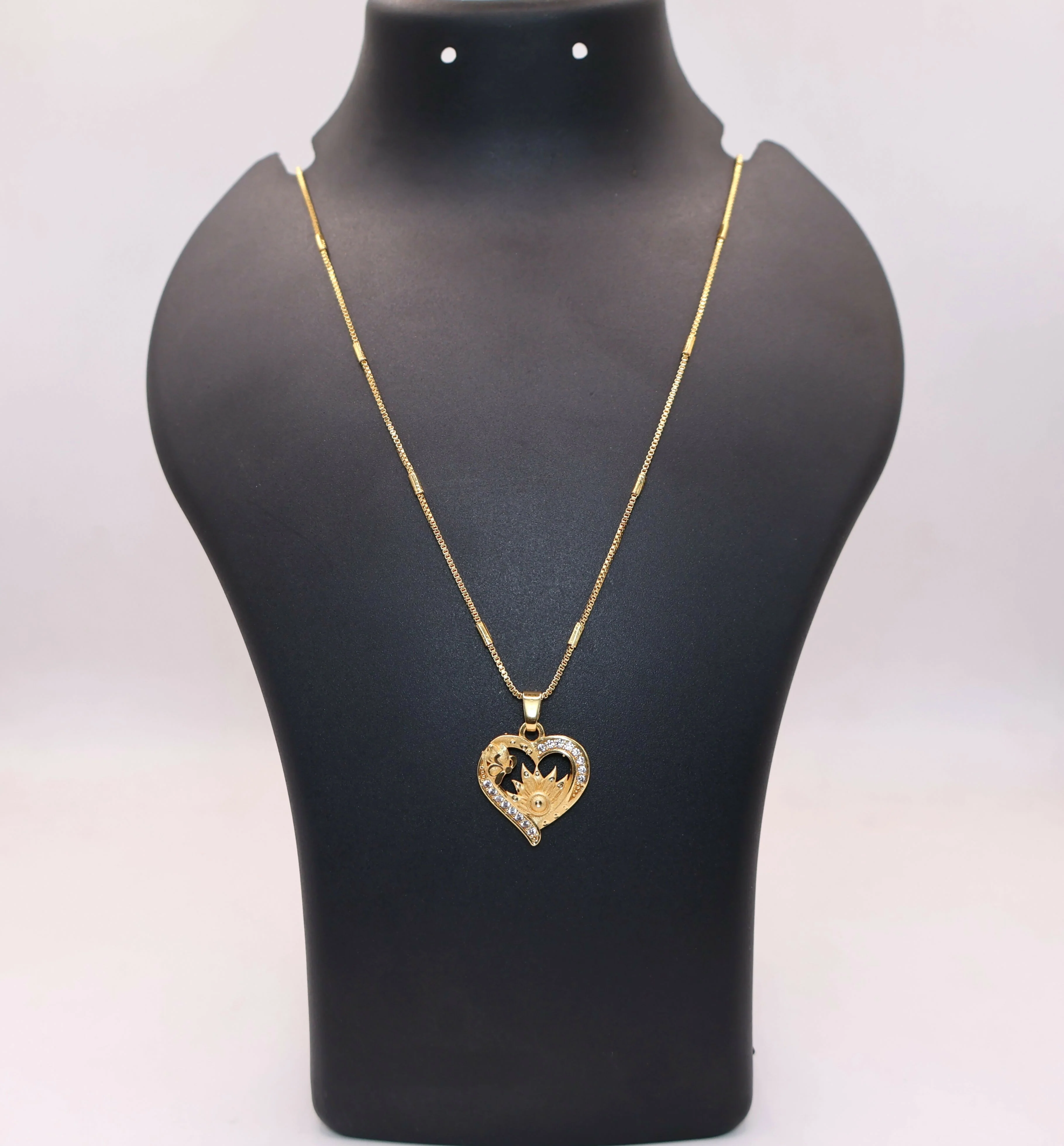 Gold Plated AD Heart Butterfly & Lotus Pendant Necklace For women and girls - Image 3