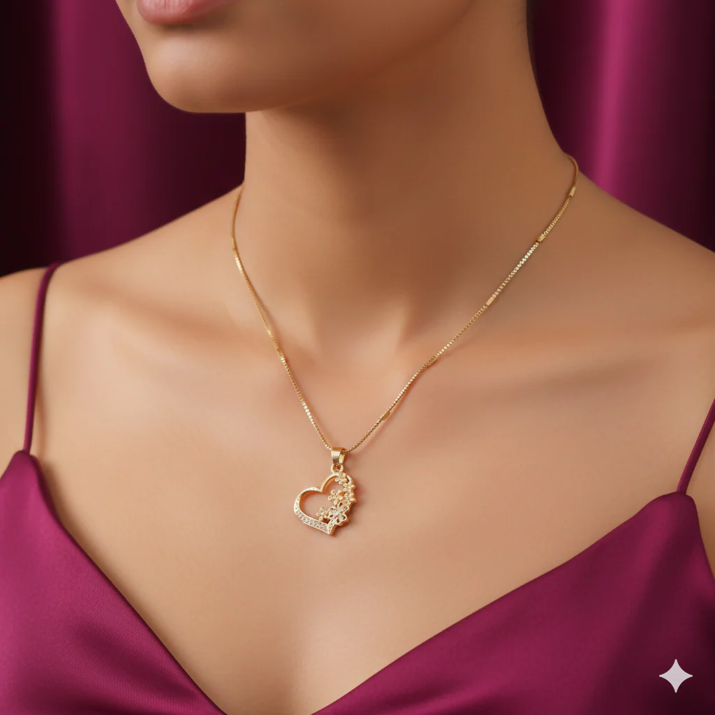 Gold-Plated AD Heart & Floral Pendant Necklace For women and girls - Image 2
