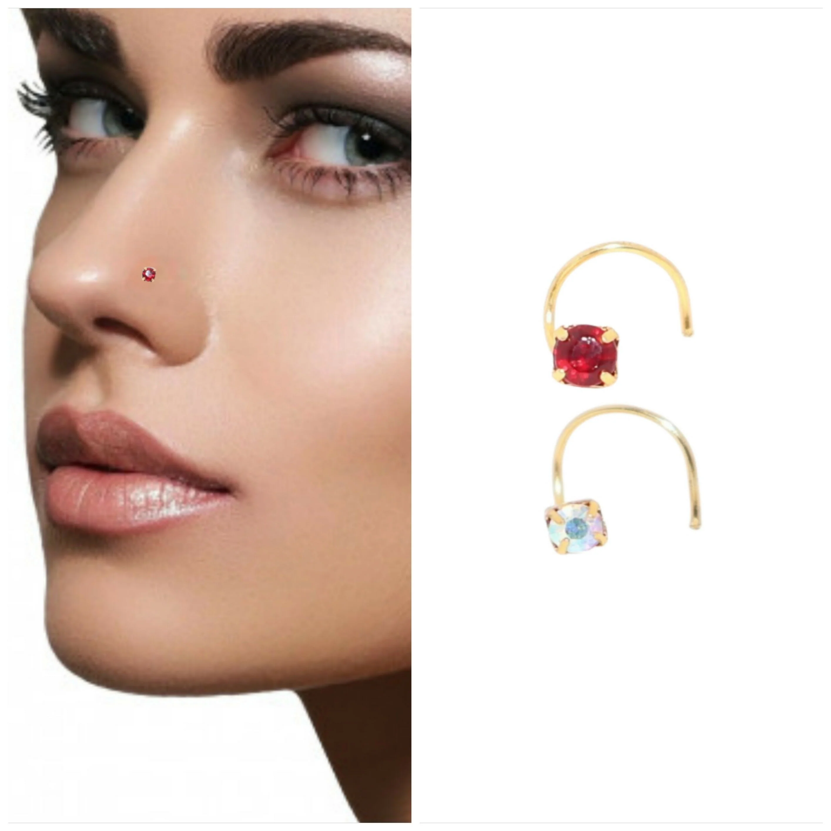 Gold Plated AD Lavender & Clear Crystal Nose Pin Set Kati Combo Pack of 2 - Image 2