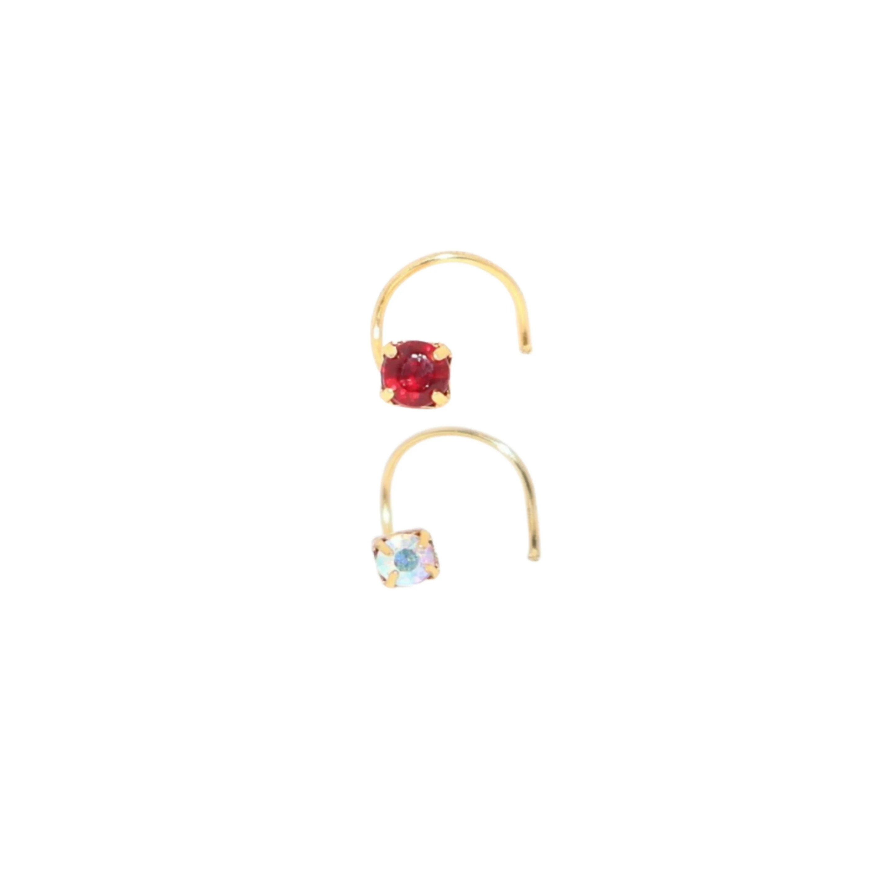 Gold Plated AD Lavender & Clear Crystal Nose Pin Set Kati Combo Pack of 2 - Image 3