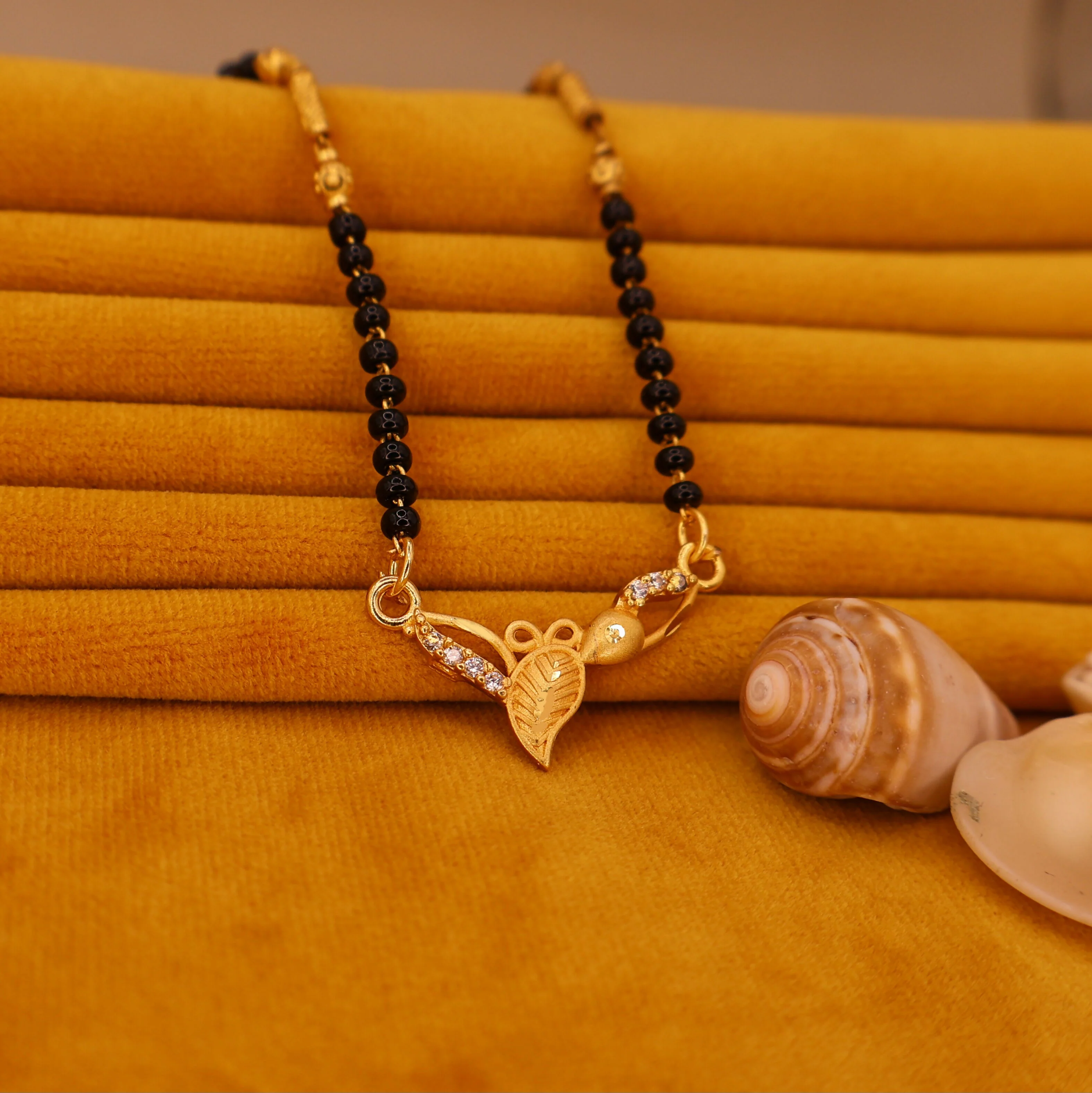 Gold Plated AD Leaf Pendant Mangalsutra for Women - Image 2