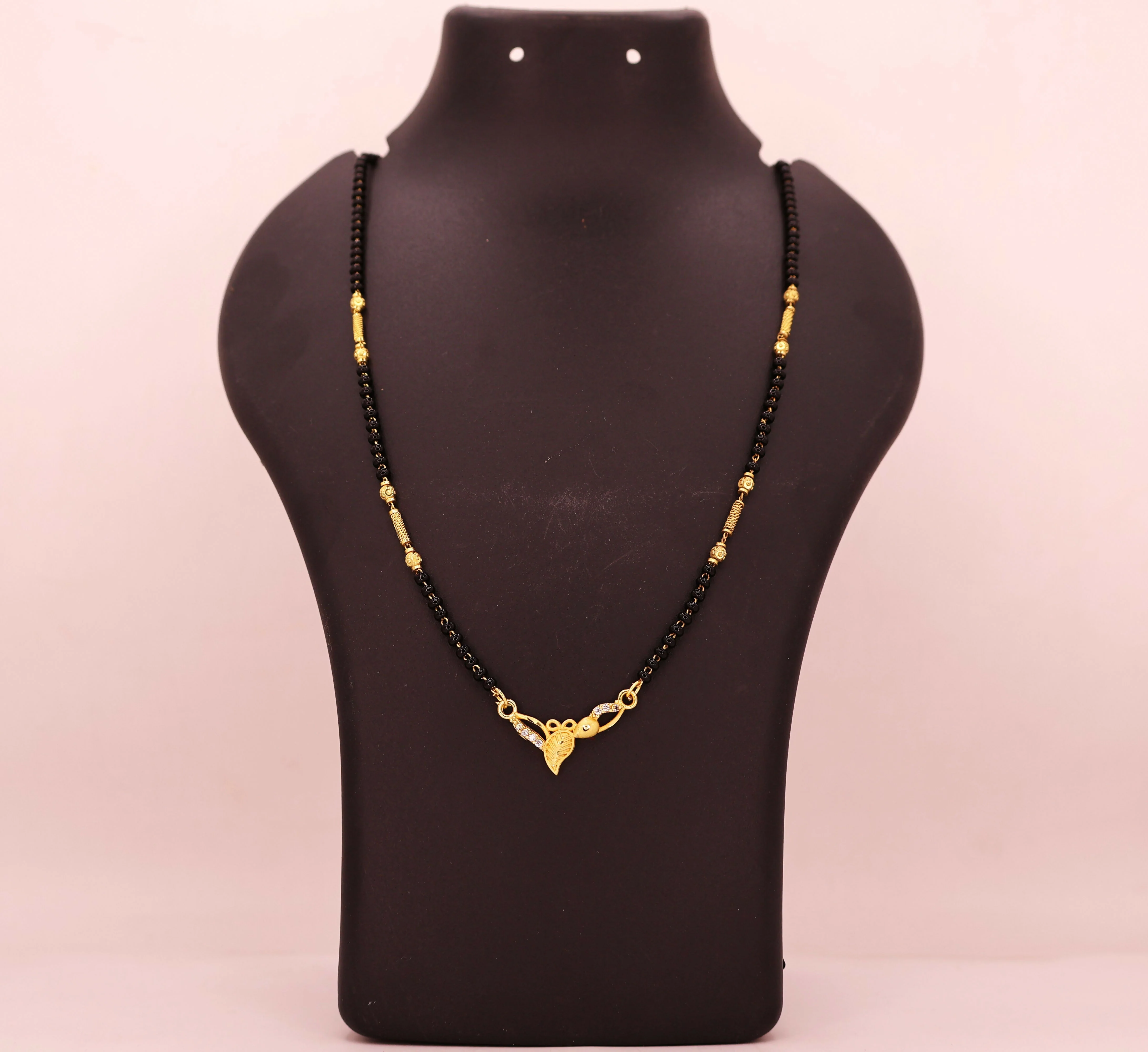 Gold Plated AD Leaf Pendant Mangalsutra for Women - Image 4