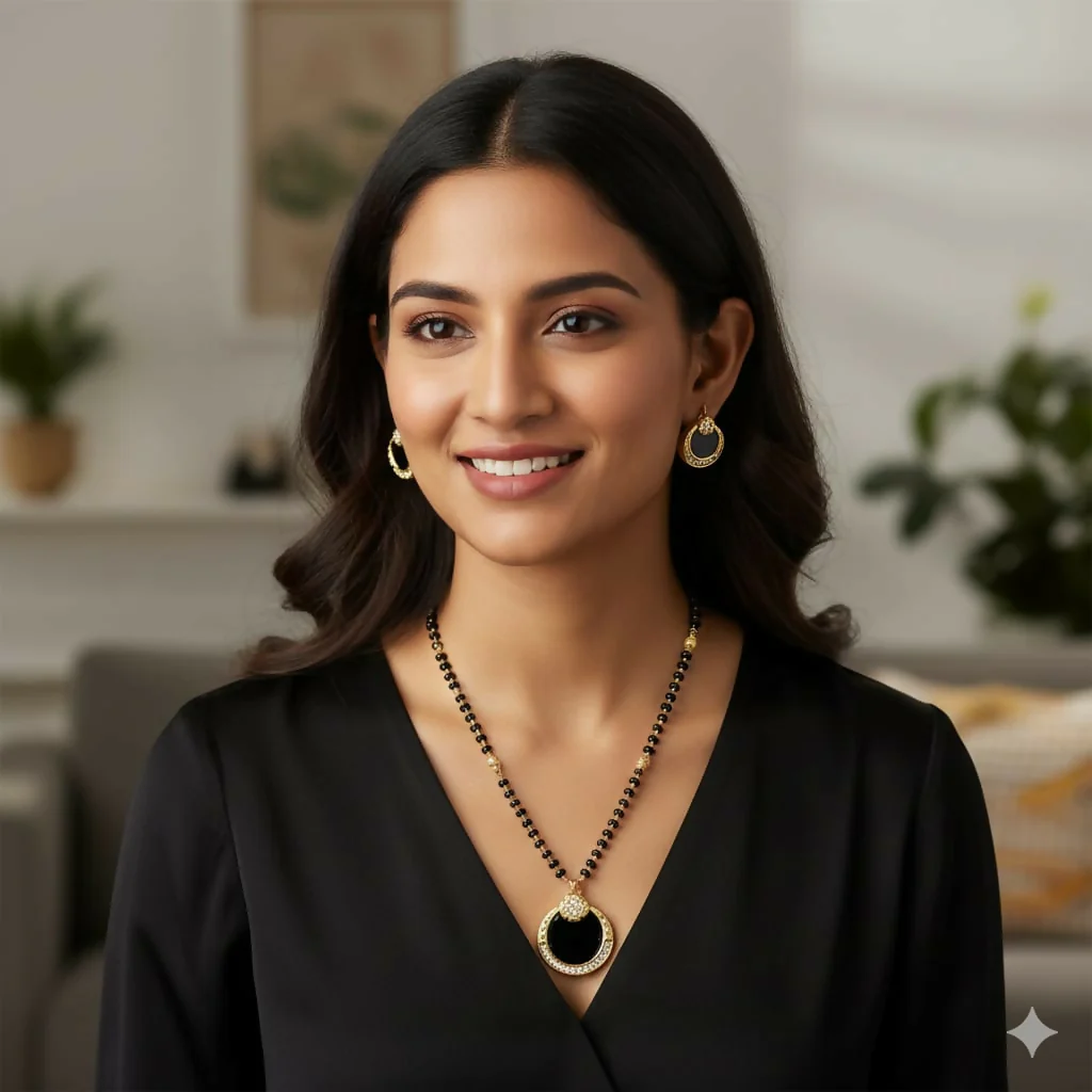 Gold Plated AD Mangalsutra Set with earrings for women - Image 2