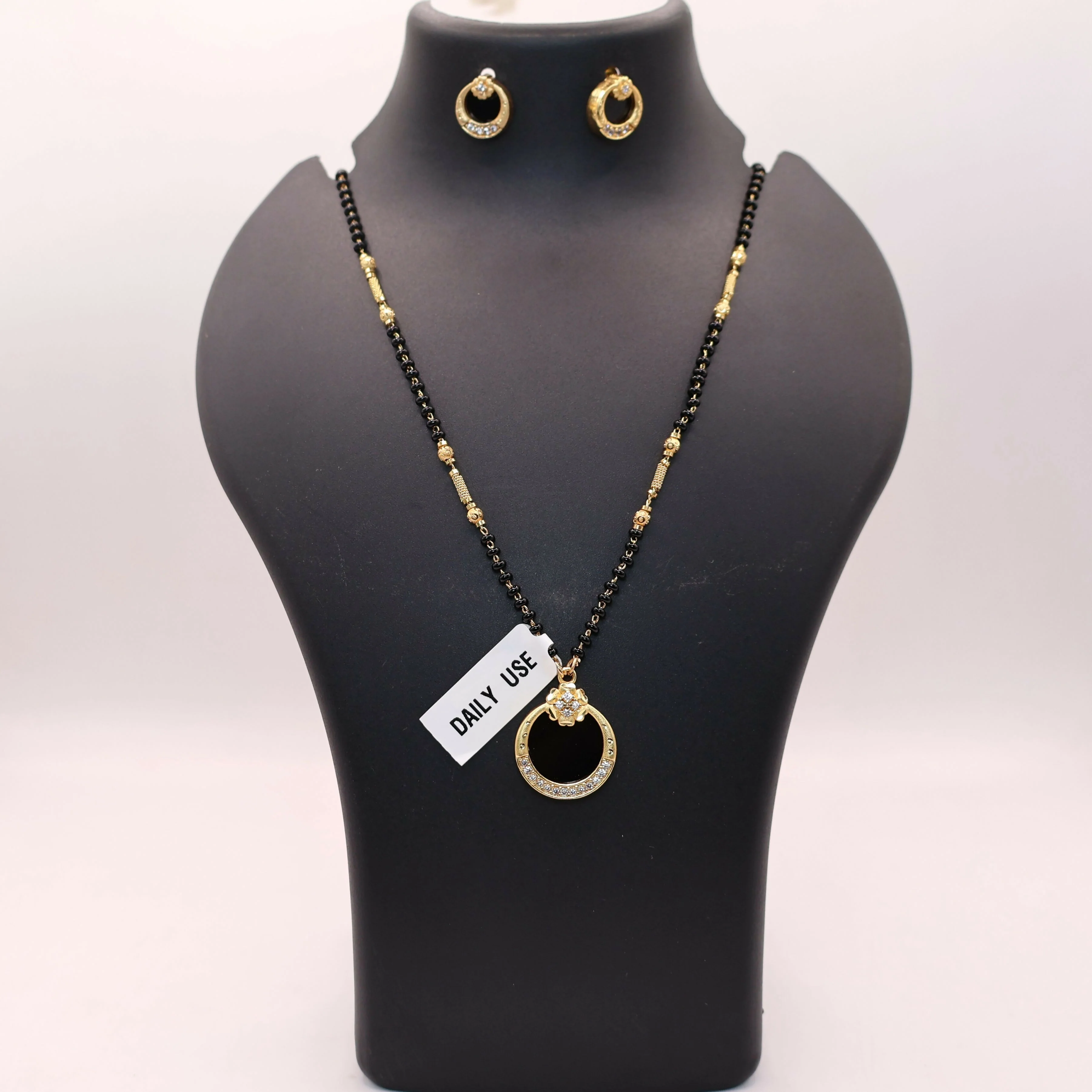 Gold Plated AD Mangalsutra Set with earrings for women - Image 3