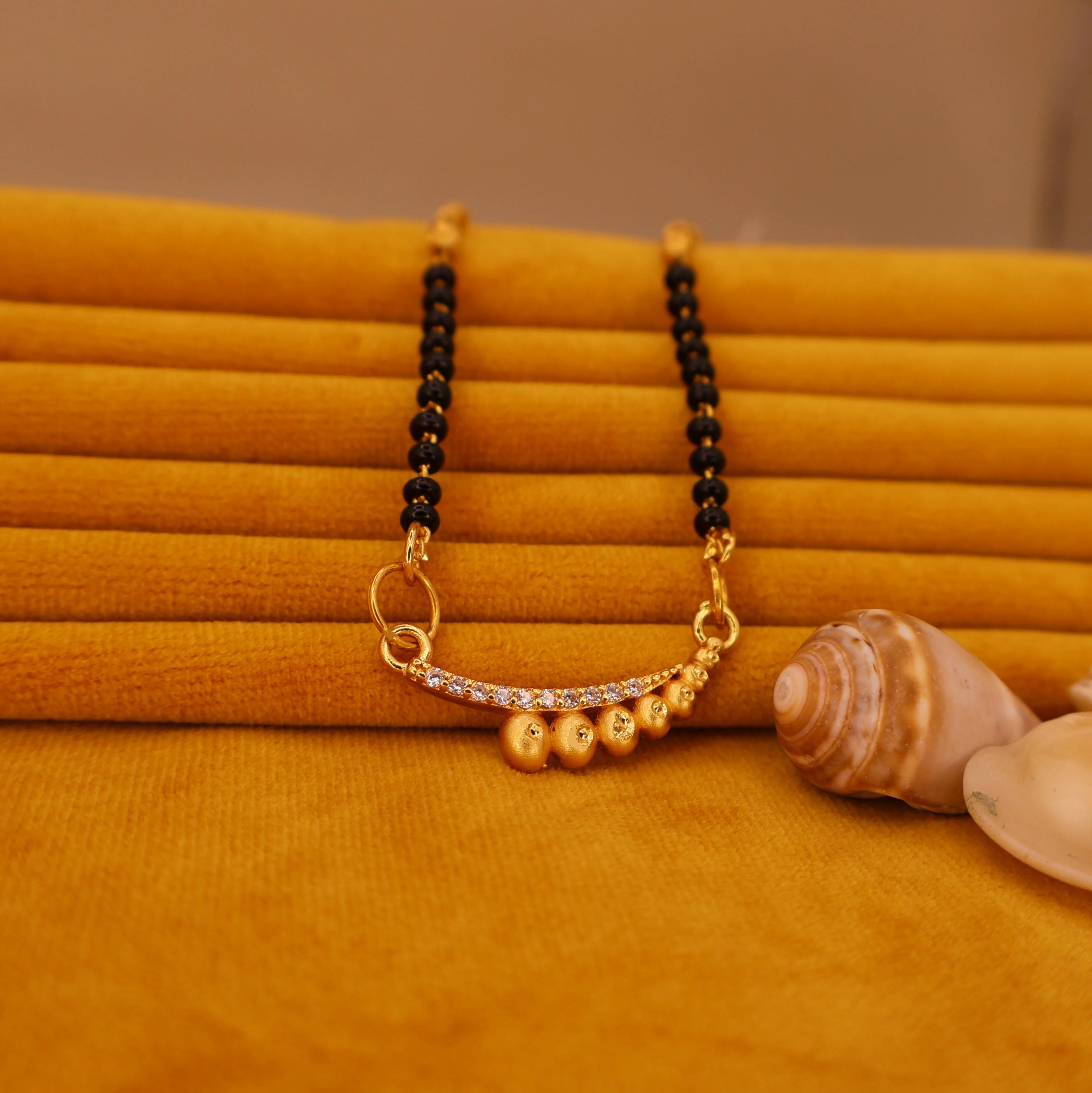 Gold-Plated AD Mangalsutra with Black Beaded Chain - Image 2