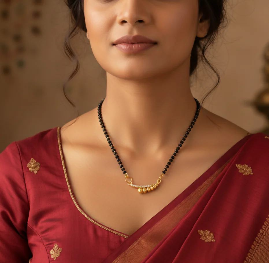 Gold-Plated AD Mangalsutra with Black Beaded Chain - Image 3