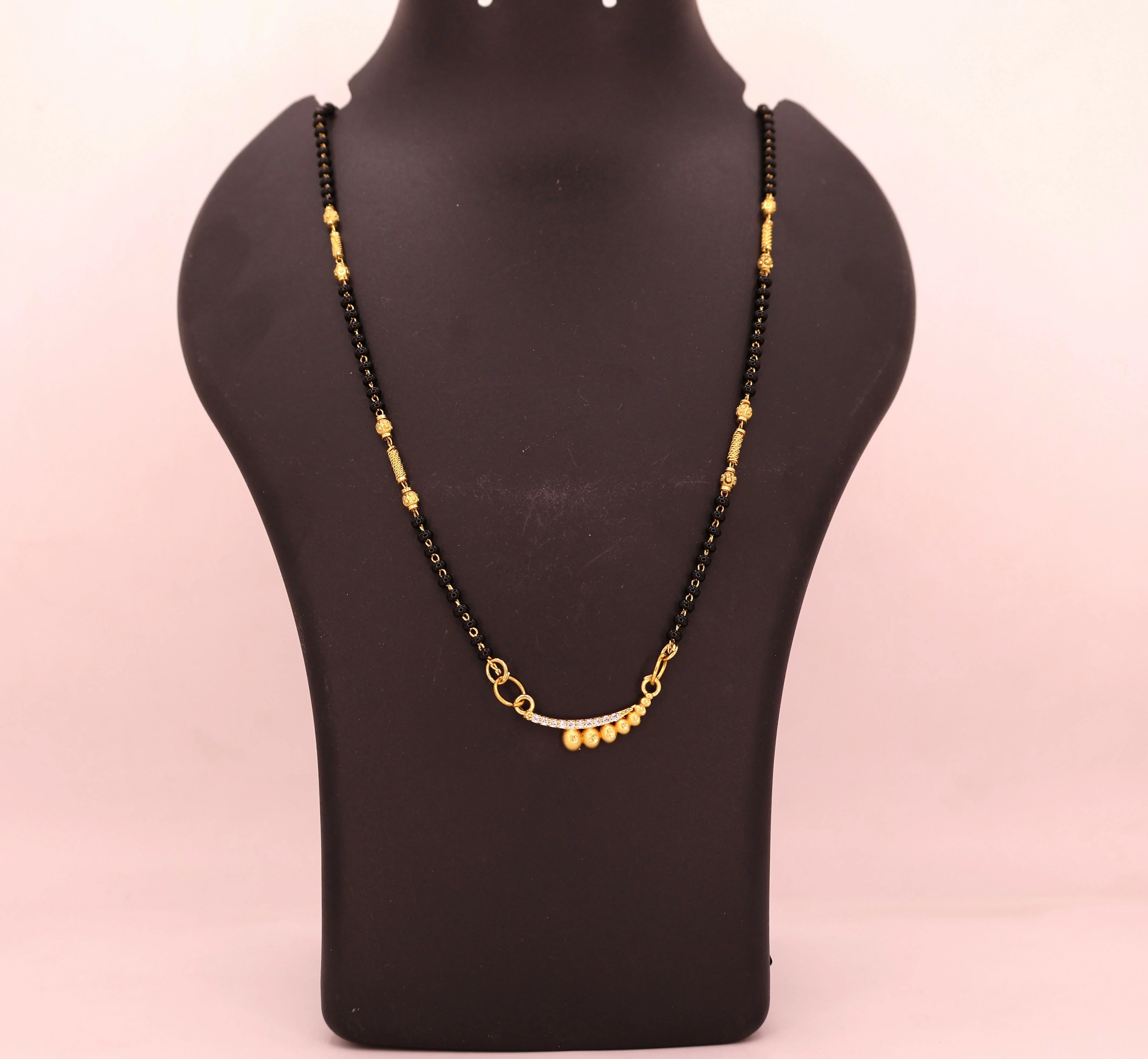 Gold-Plated AD Mangalsutra with Black Beaded Chain - Image 4