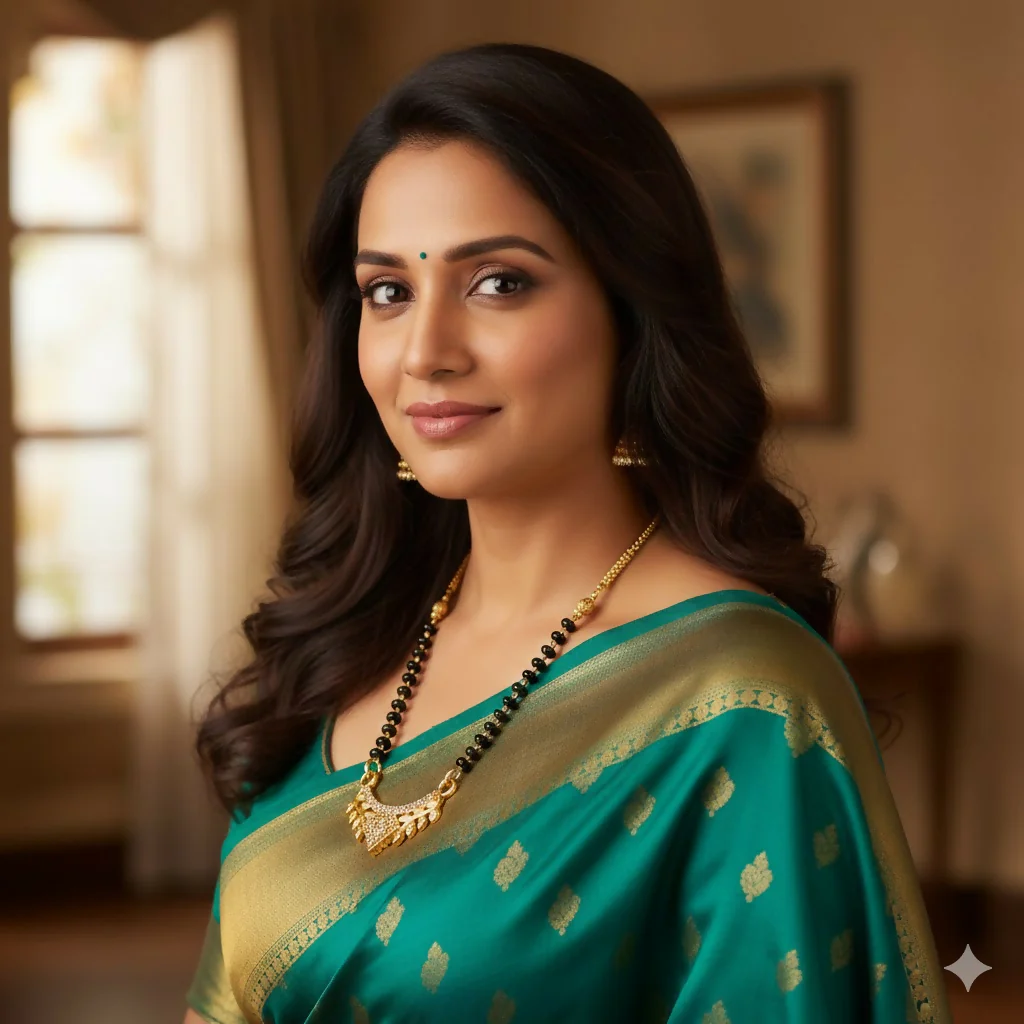 Gold Plated AD Pendant Mangalsutra with Black Bead Chain - Image 3
