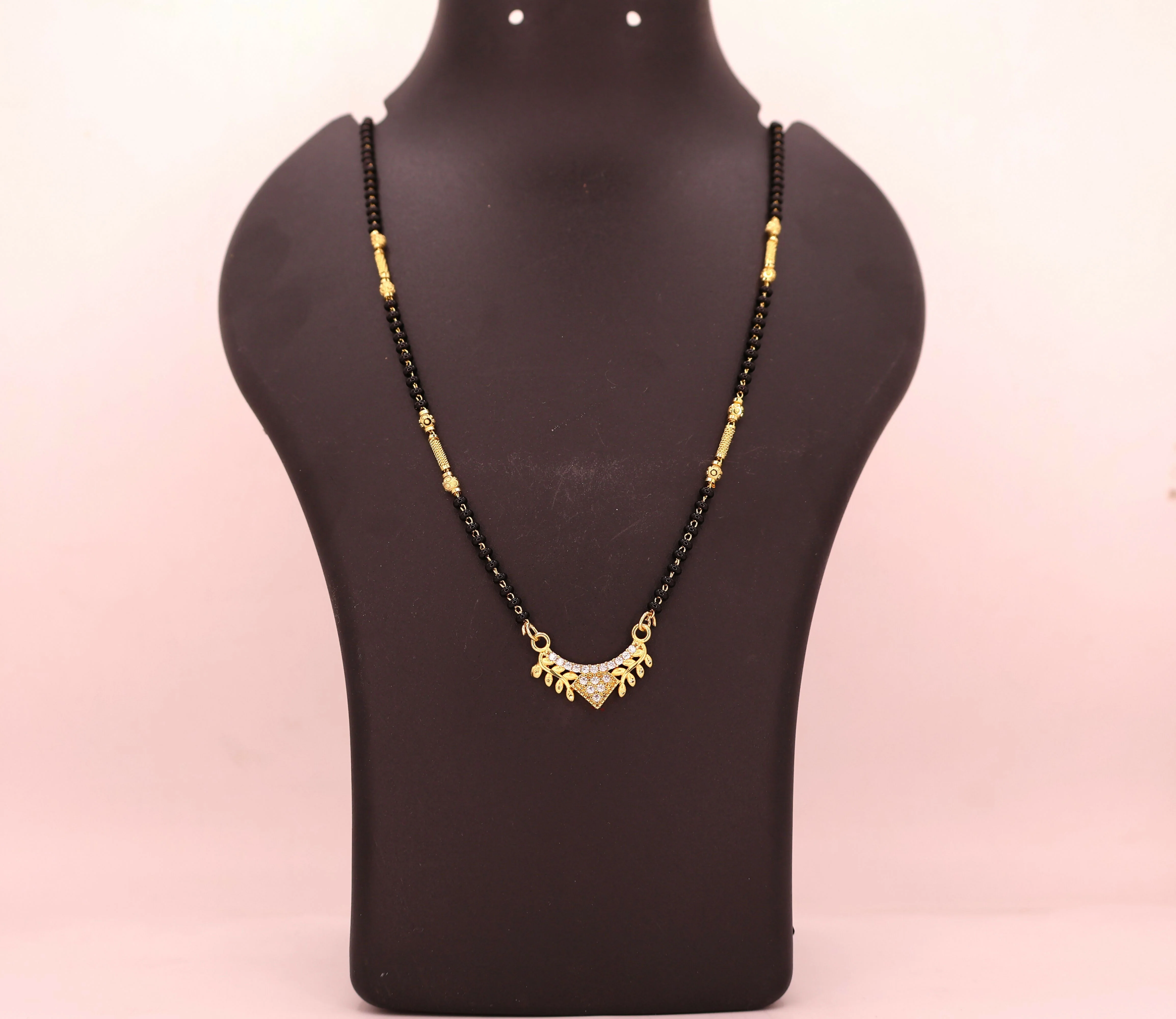 Gold Plated AD Pendant Mangalsutra with Black Bead Chain - Image 4