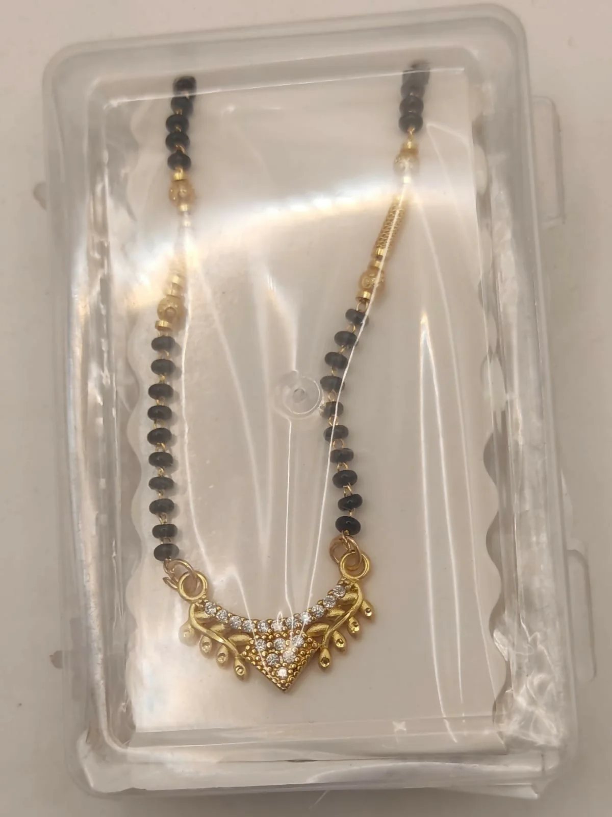 Gold Plated AD Pendant Mangalsutra with Black Bead Chain - Image 5