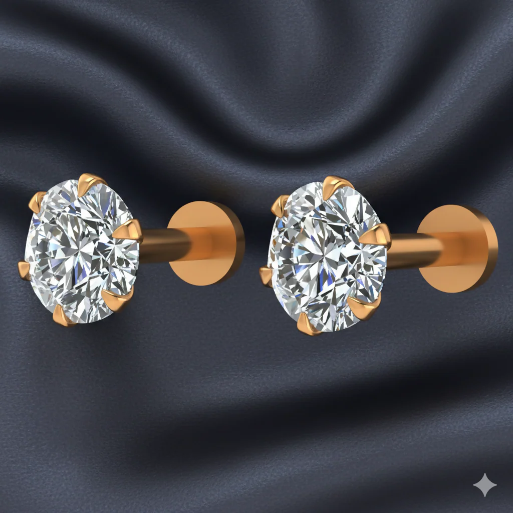 Gold plated AD Solitaire Flat Back Stud Earrings for women and girls Combo Pack of 2 - Image 2