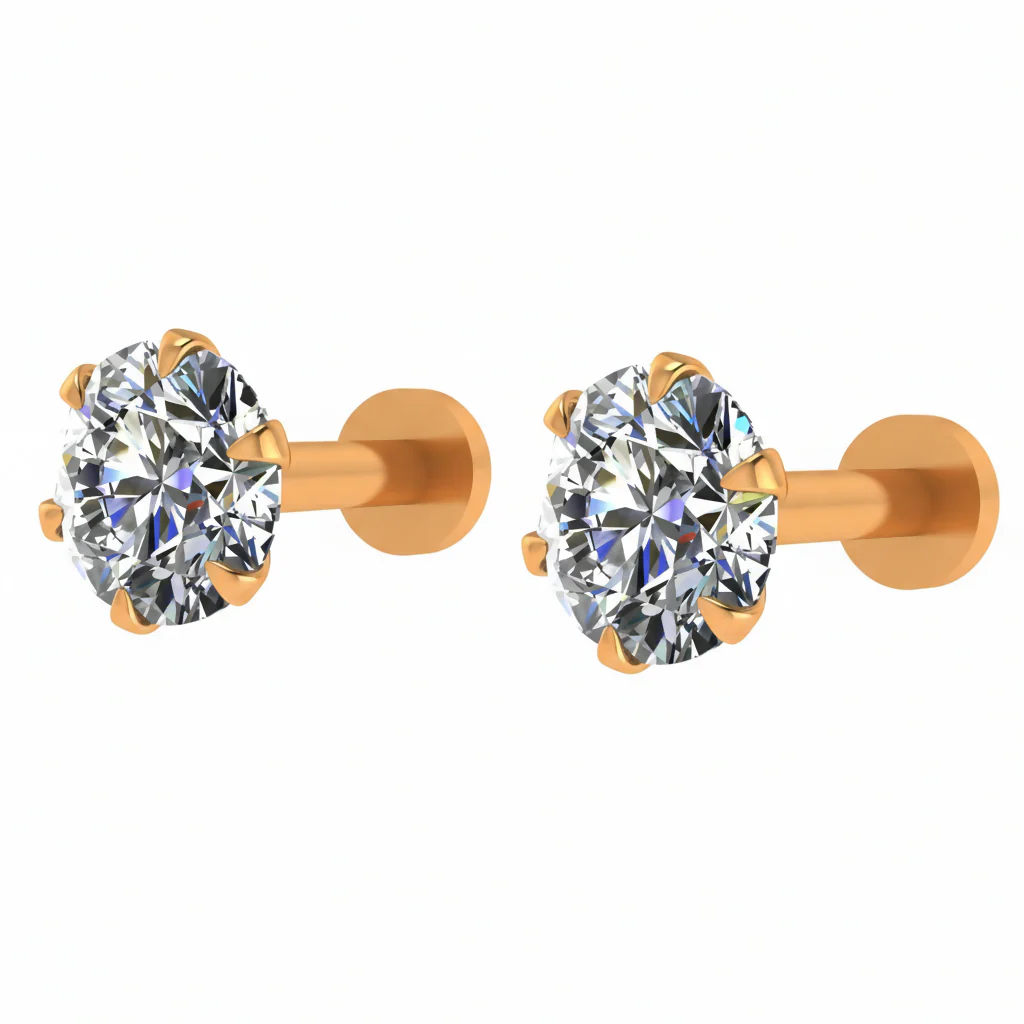 Gold plated AD Solitaire Flat Back Stud Earrings for women and girls Combo Pack of 2 - Image 3