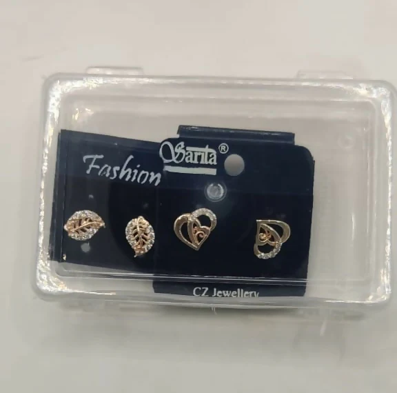 Gold Plated AD Stud Earrings Combo: Heart & Leaf Designs for women and girls Combo Pack of 2 - Image 5