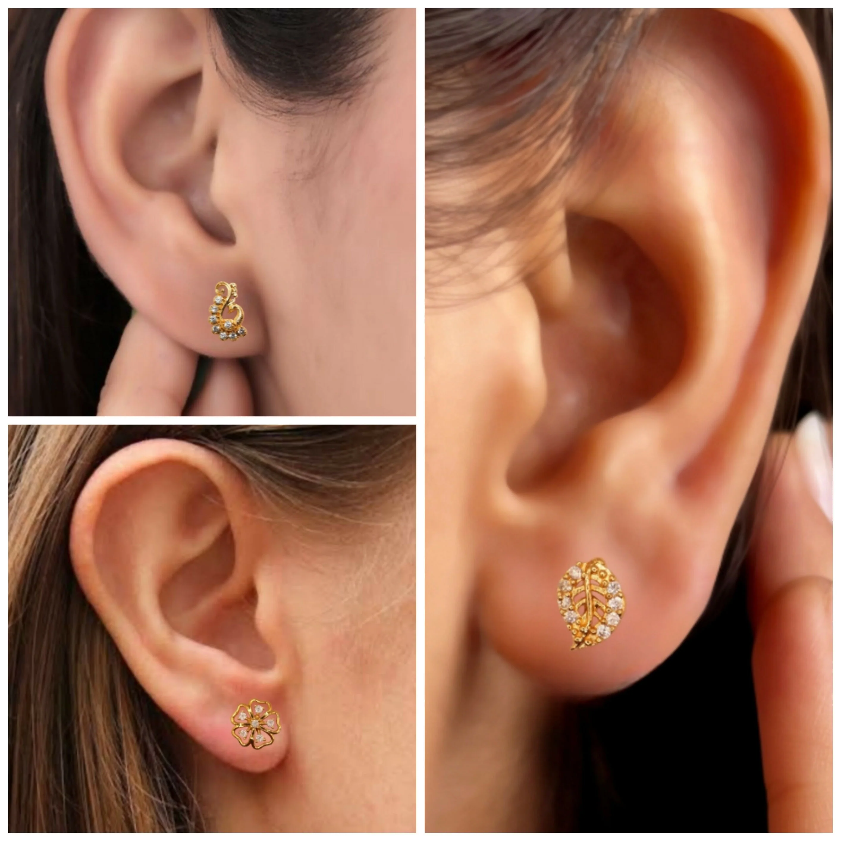 Gold Plated AD Stud Earrings Combo Set of 3 for Women & Girls - Image 2