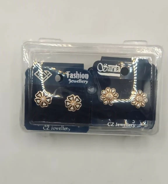 Gold Plated AD Studs Combo - Heart, Flower, Butterfly Set of 4 for women and girls - Image 5