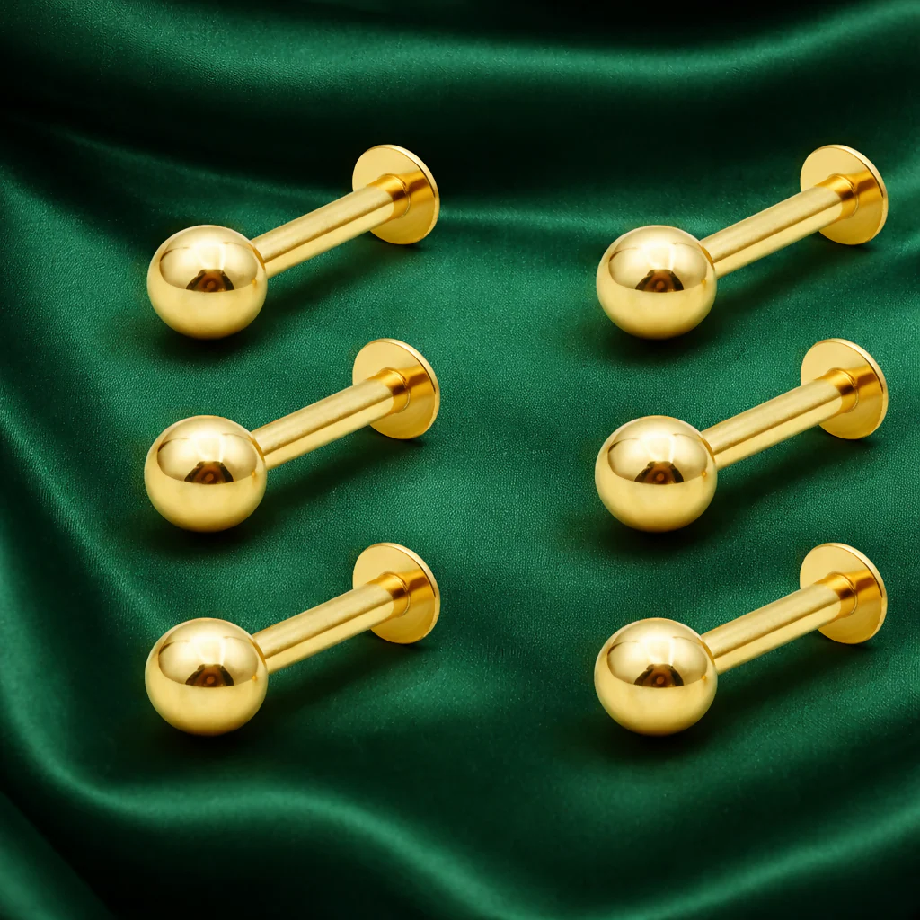 Gold plated Back Stud Earrings Ball Labret Piercing Set for women and girls Combo Pack of 6 - Image 2