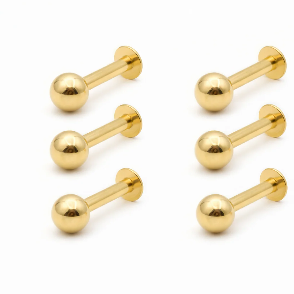Gold plated Back Stud Earrings Ball Labret Piercing Set for women and girls Combo Pack of 6 - Image 3