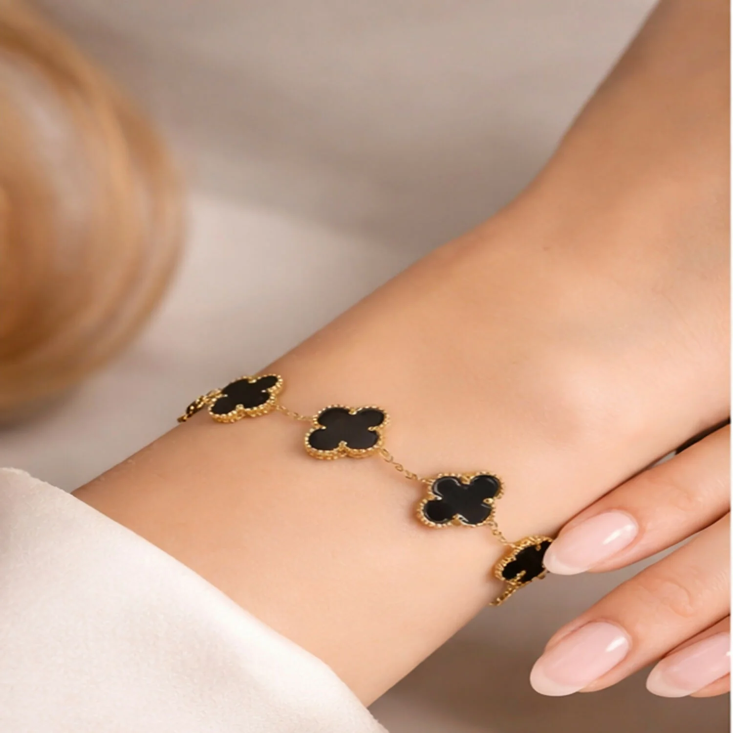 Gold Plated Black Clover Charm Bracelet for Women & Girls – Elegant Designer Chain Bracelet - Image 4