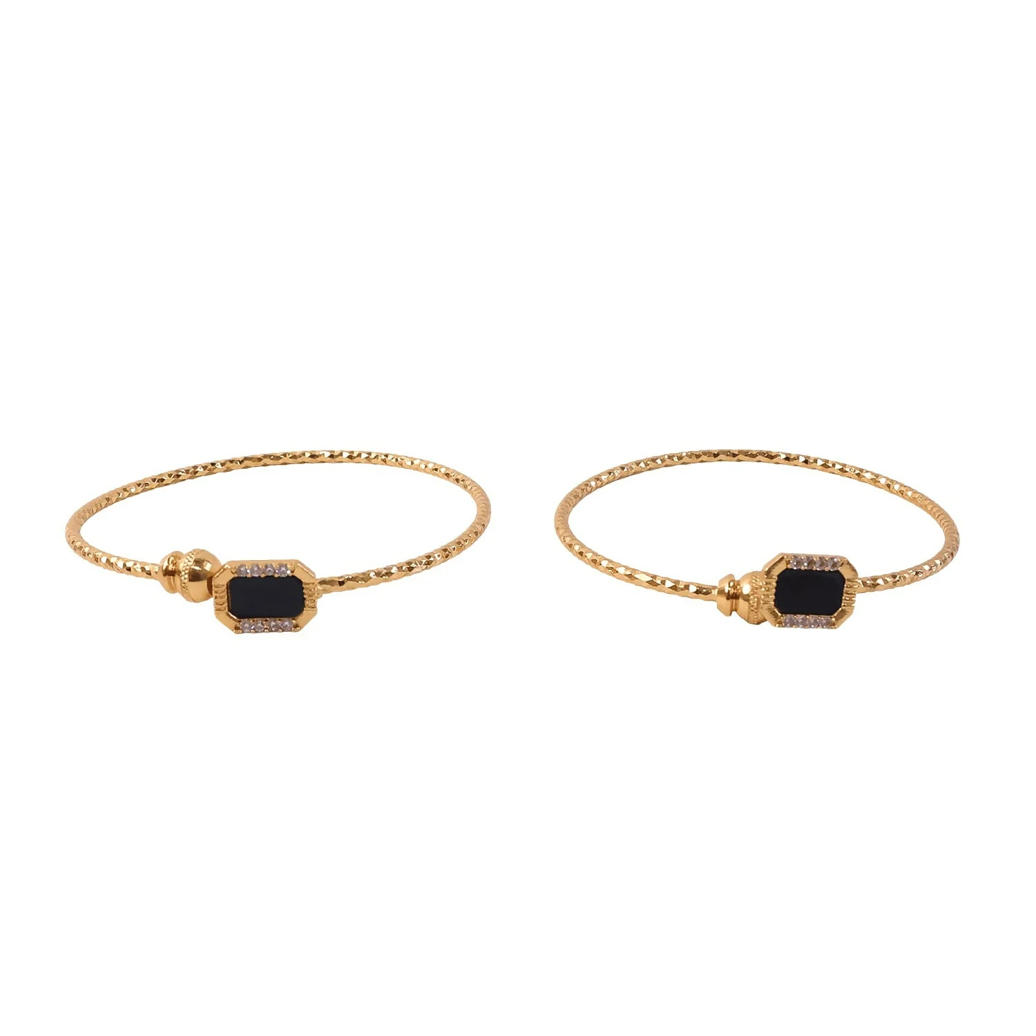 Gold Plated Black Stone Designer Open Bangle Bracelet for Women - Image 5
