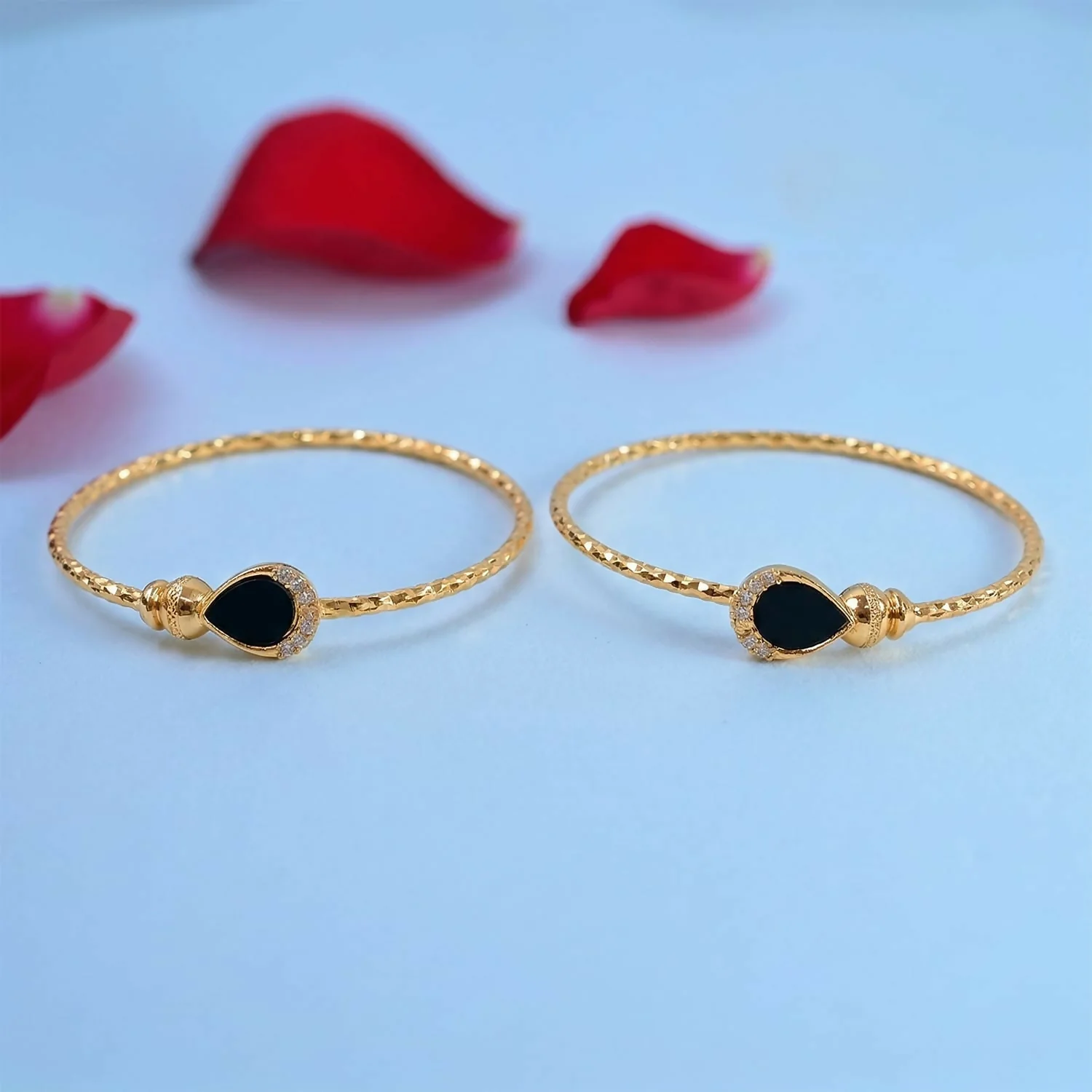 Gold Plated Black Stone Openable Bracelet Pair - Image 3
