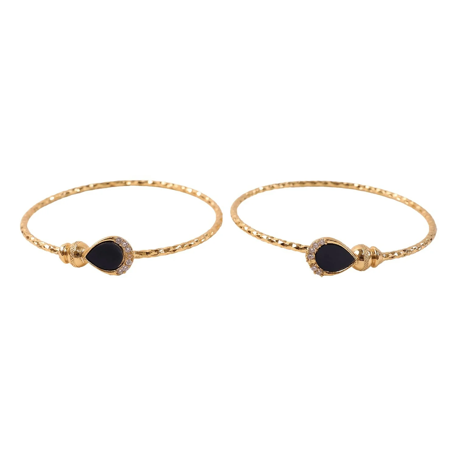 Gold Plated Black Stone Openable Bracelet Pair - Image 5