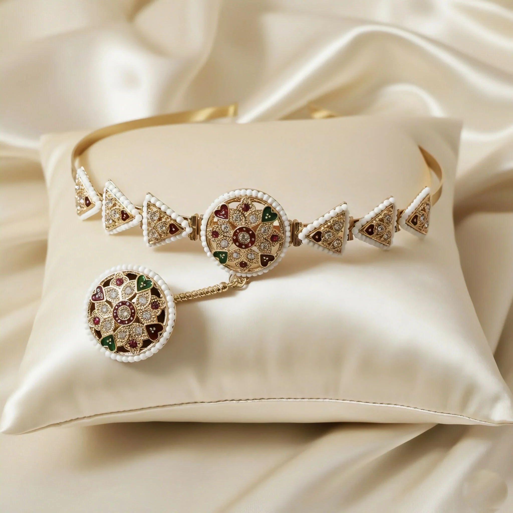 Gold-Plated Borla Sheeshphool with Matha Patti (hair band) - Image 2