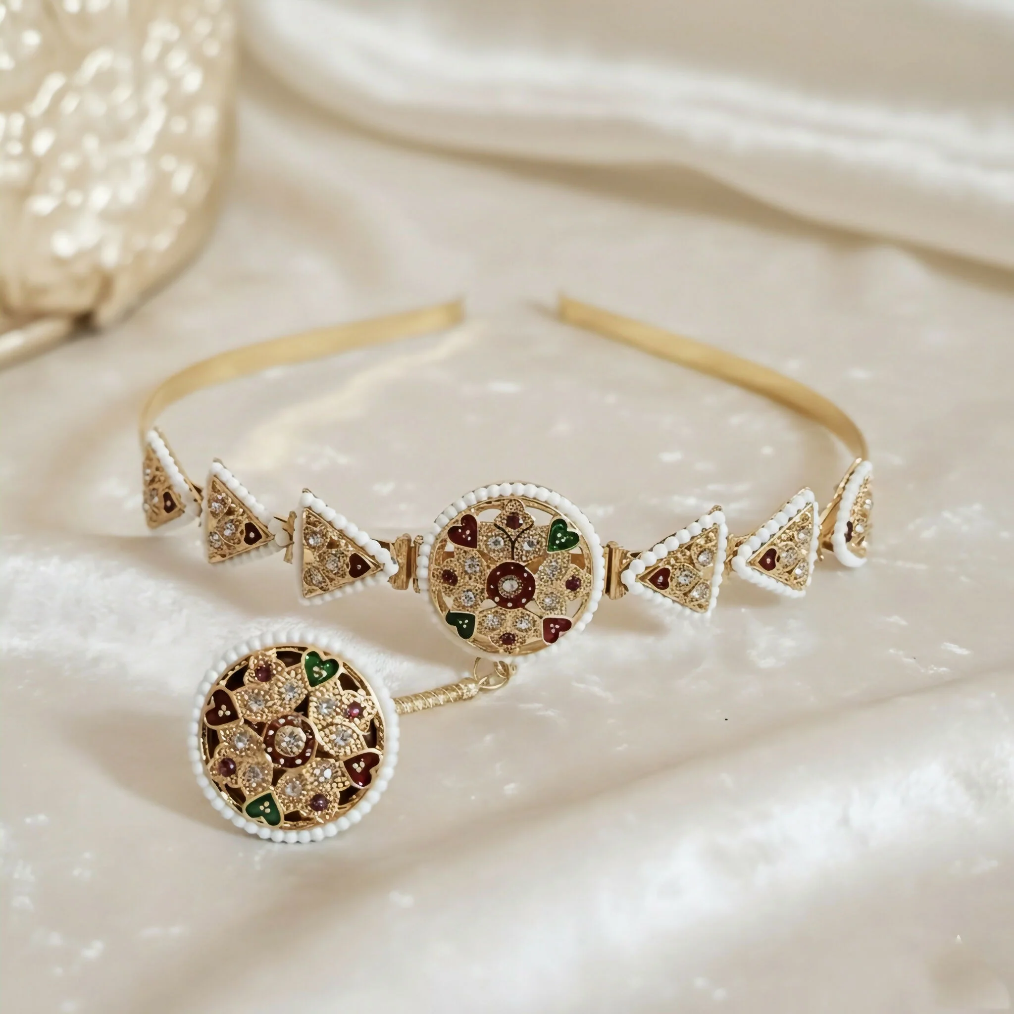Gold-Plated Borla Sheeshphool with Matha Patti (hair band) - Image 3