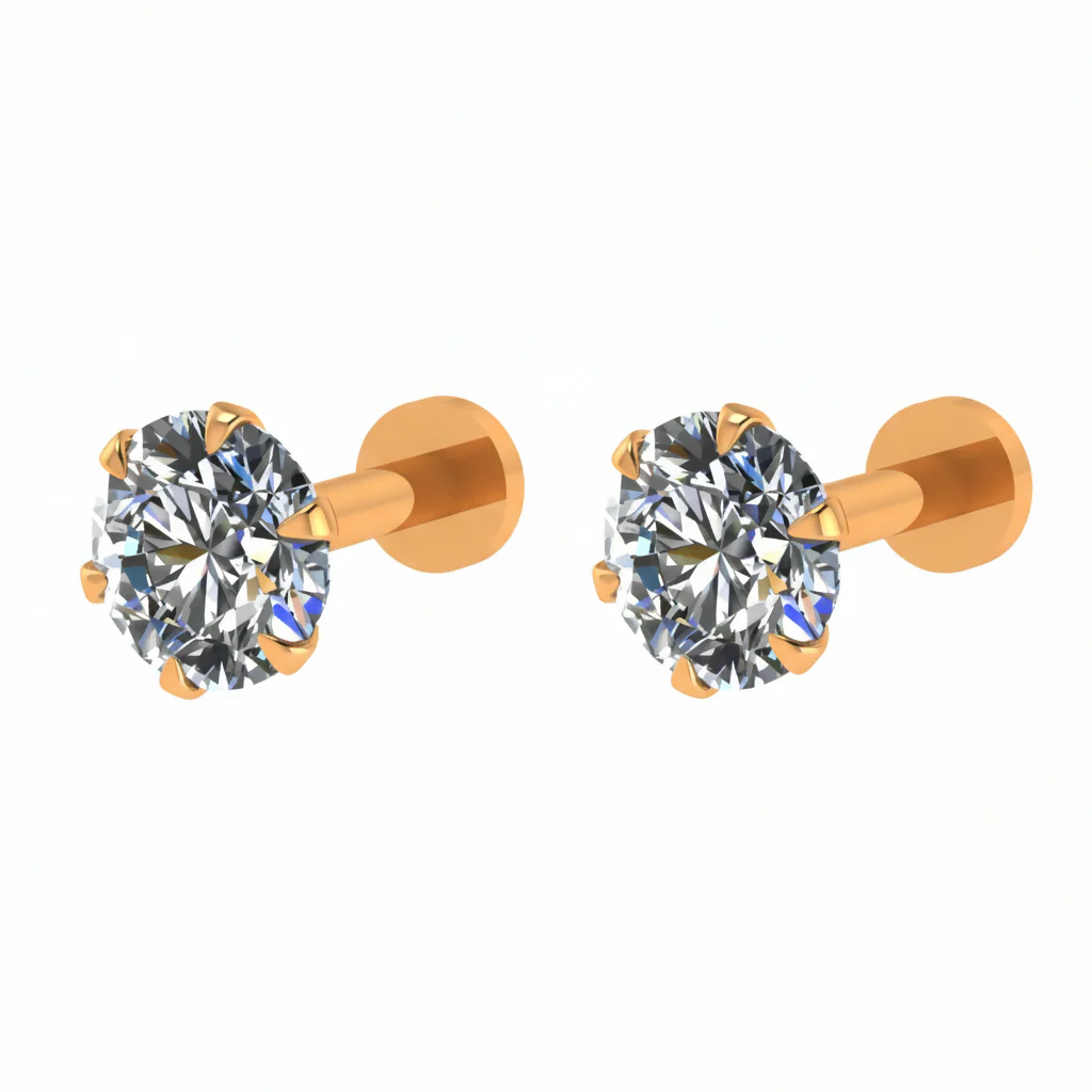 Gold Plated Brilliant Cut Diamond Stud Earrings for women and girls Combo Pack of 2 - Image 3