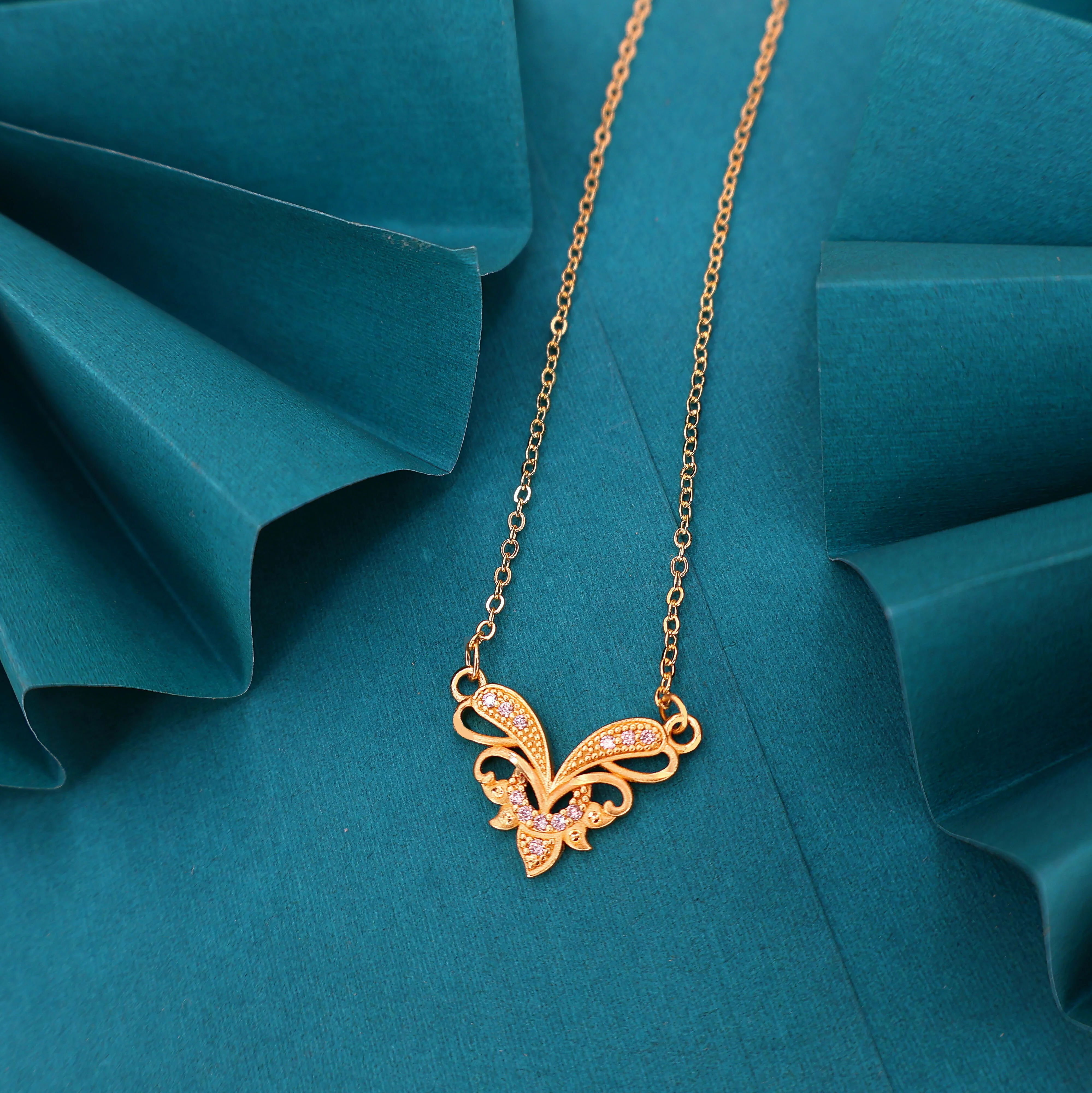 Gold Plated Butterfly Necklace with Pink AD Stones For women and girls - Image 2
