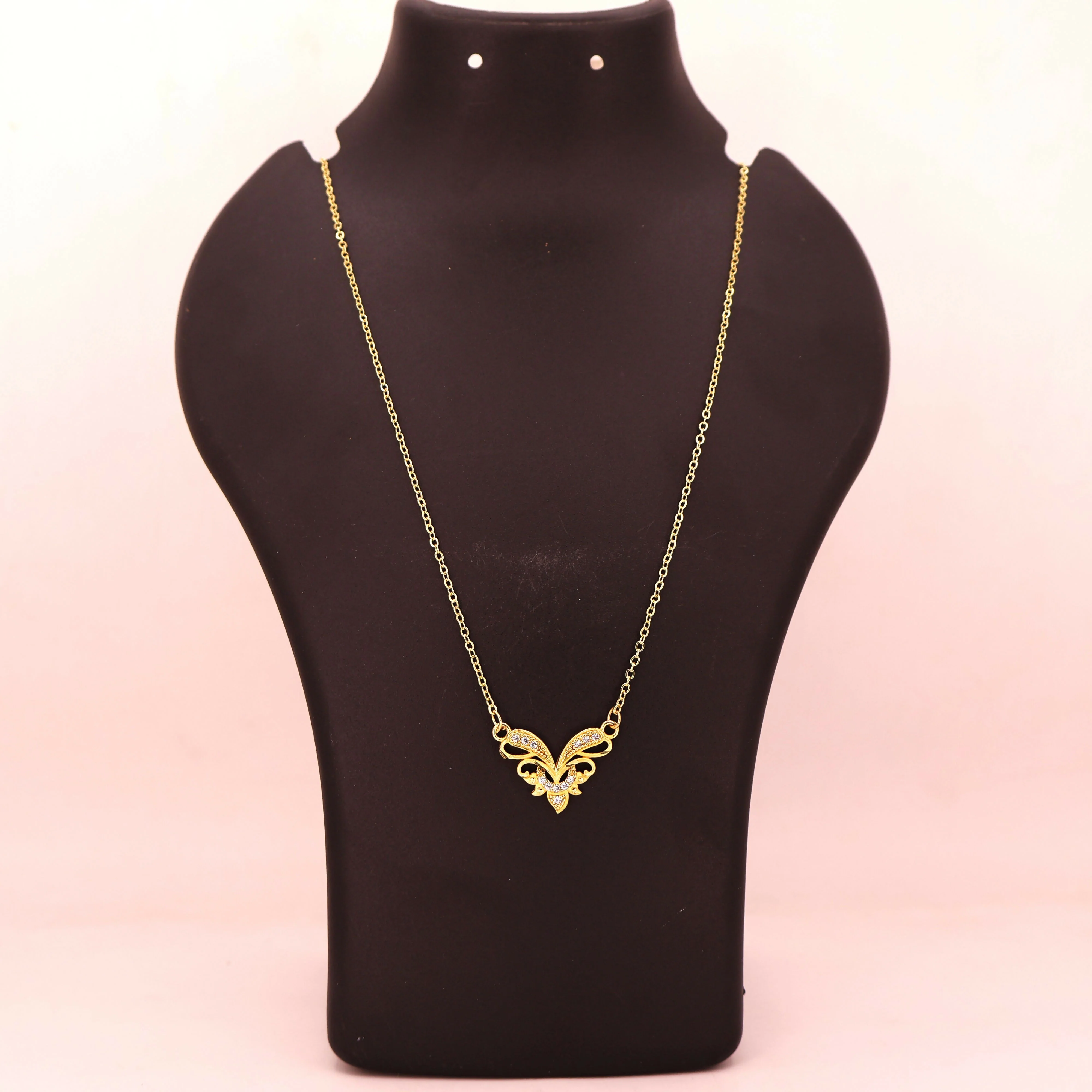 Gold Plated Butterfly Necklace with Pink AD Stones For women and girls - Image 4