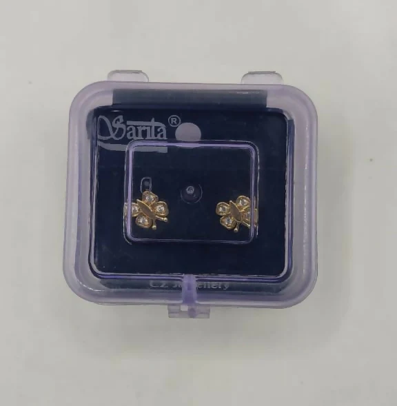 Gold Plated Butterfly Stud Earrings with Diamond-Cut Stones for Women & girls - Image 5