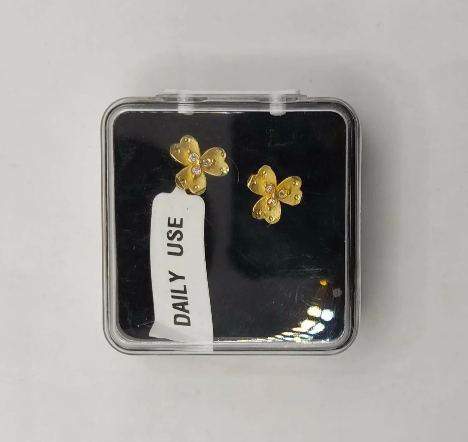 Gold Plated Clover Stud Earrings with AD for women and girls - Image 5