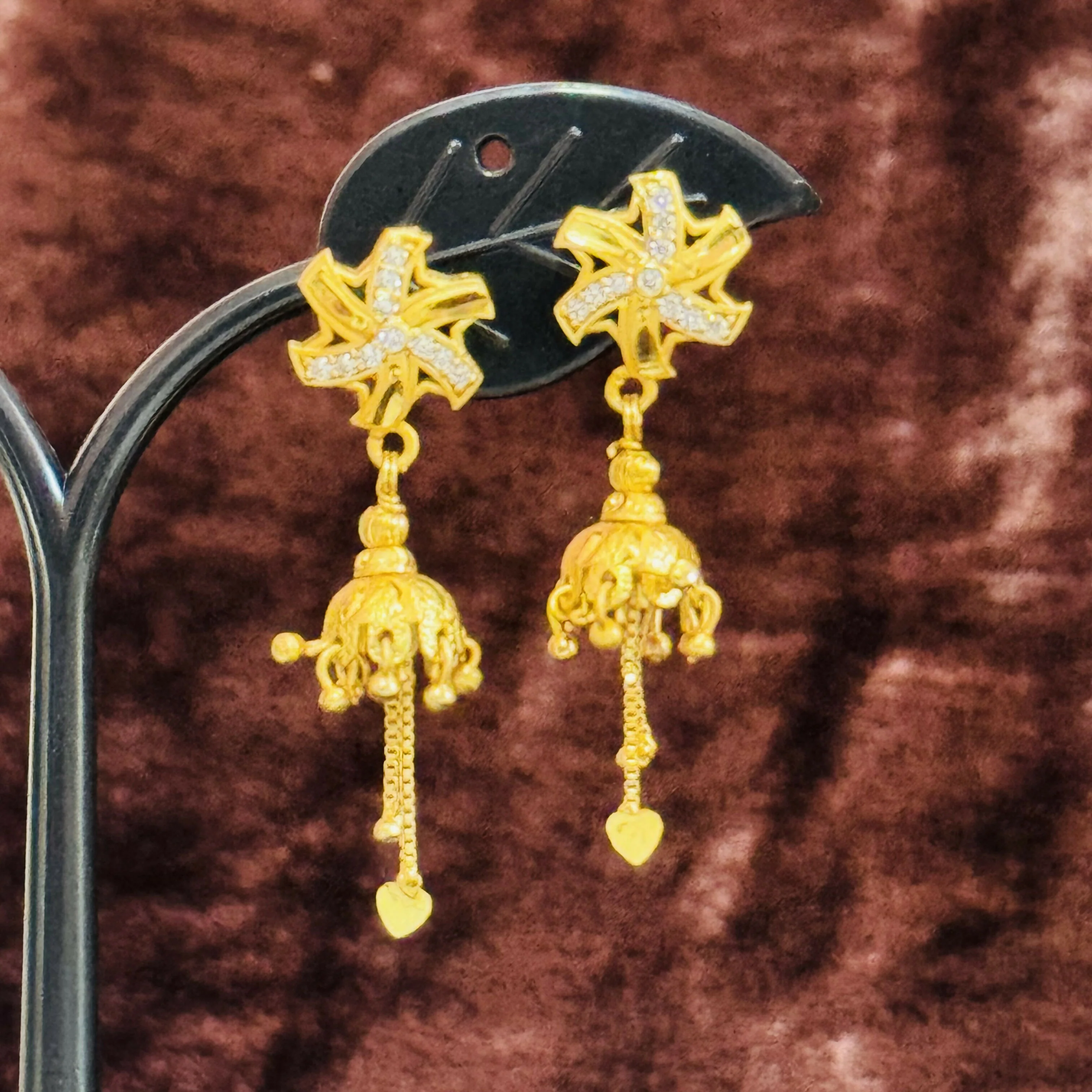 Gold Plated Cross Design Stud Jhumki Earrings - Image 2