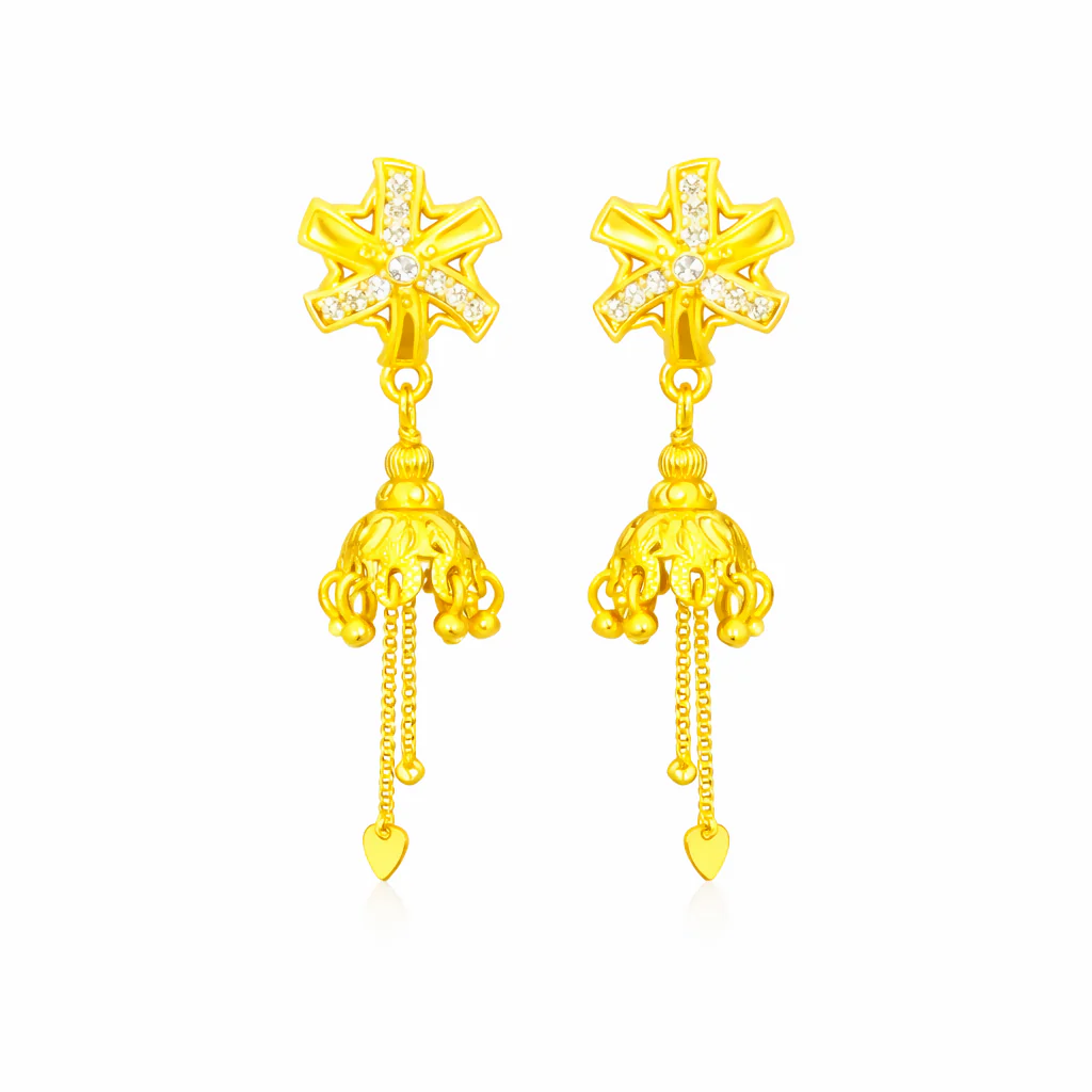 Gold Plated Cross Design Stud Jhumki Earrings - Image 3