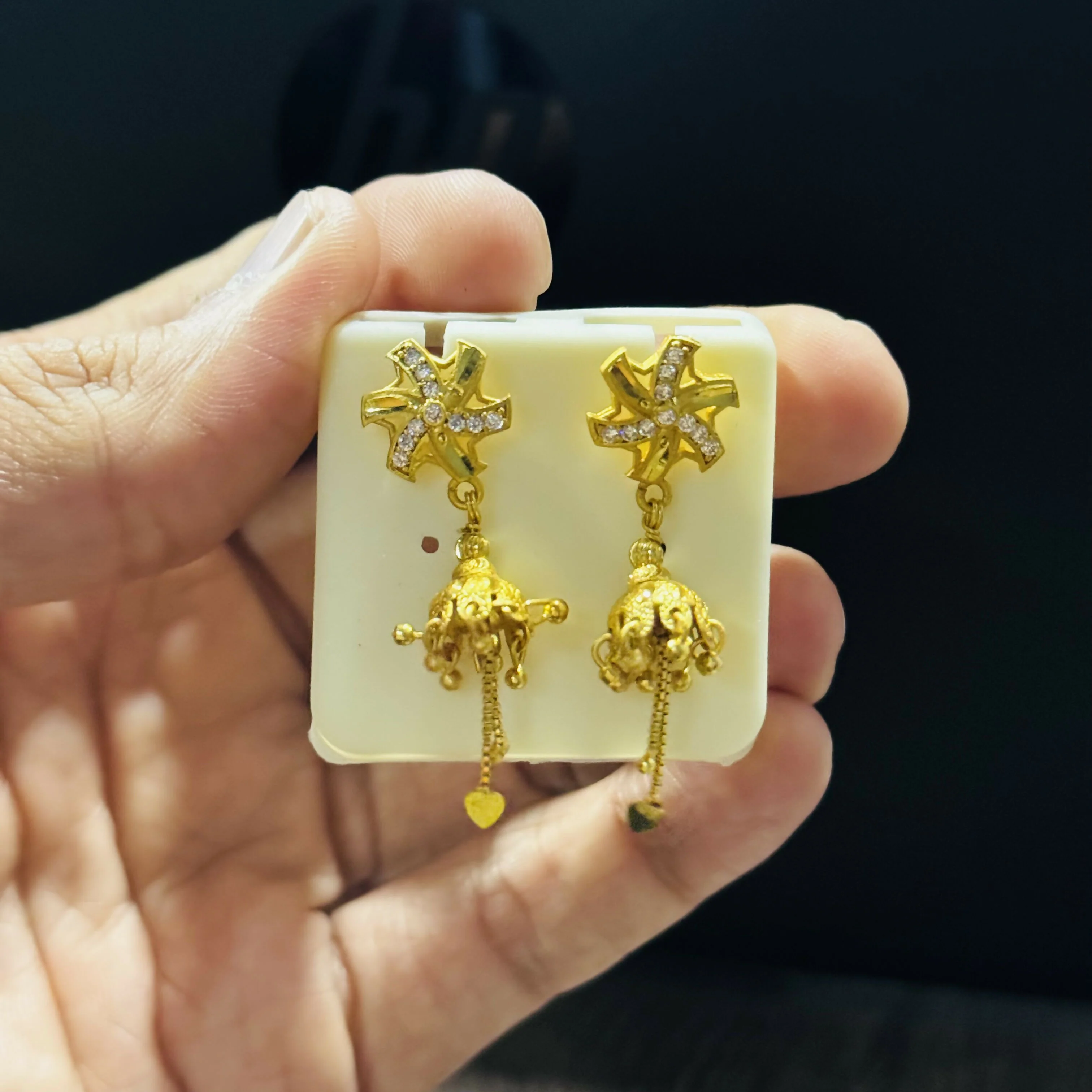 Gold Plated Cross Design Stud Jhumki Earrings - Image 4